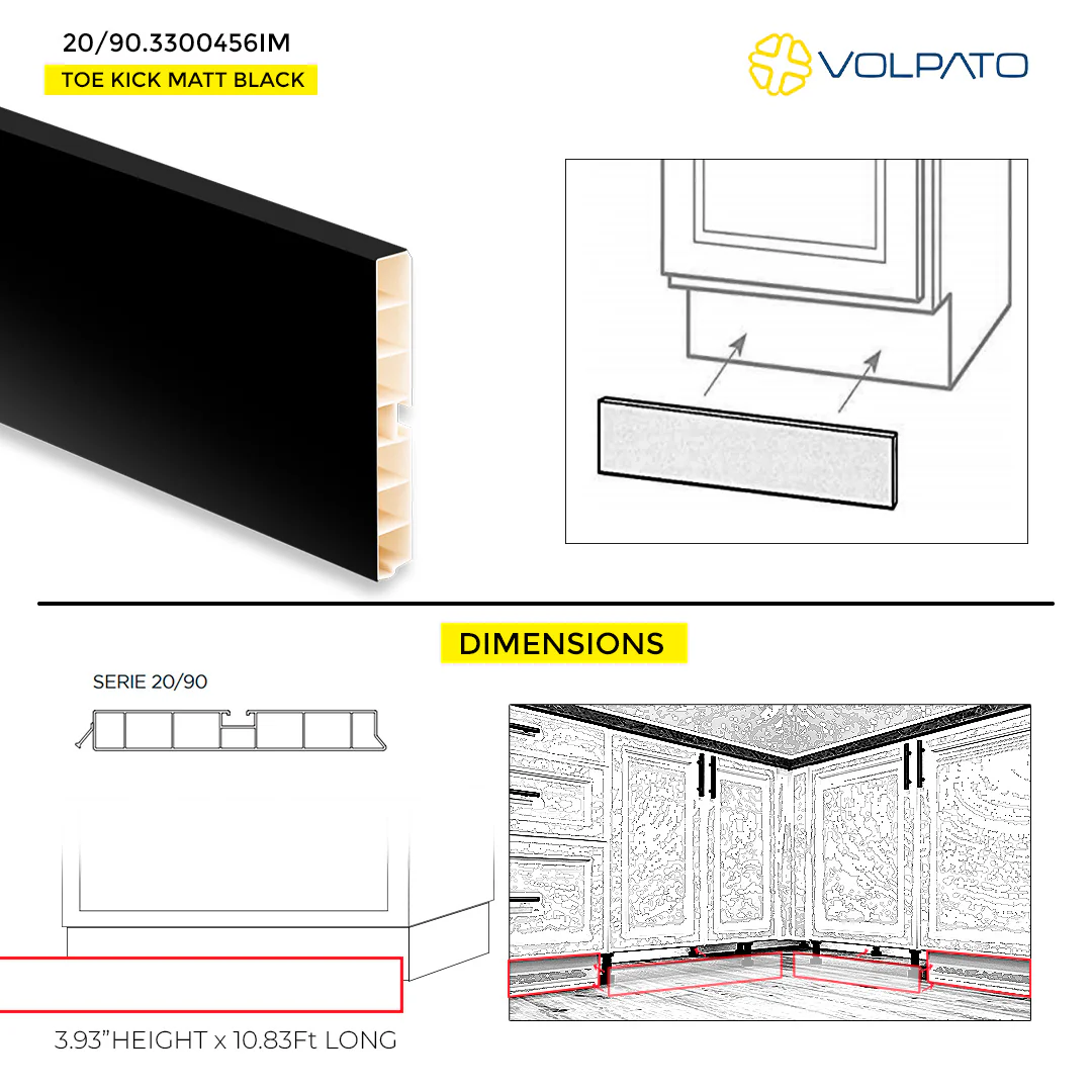 TOE KICK VOLPATO H100MM 3.93" H X 10.83' LONG MATTE BLACK - Image 3