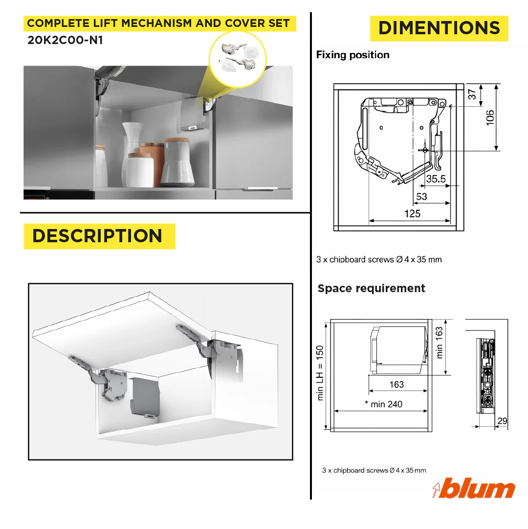 AVENTOS HK-S Lift mechanism Light Grey Power Factor Range 40-85 - Image 3