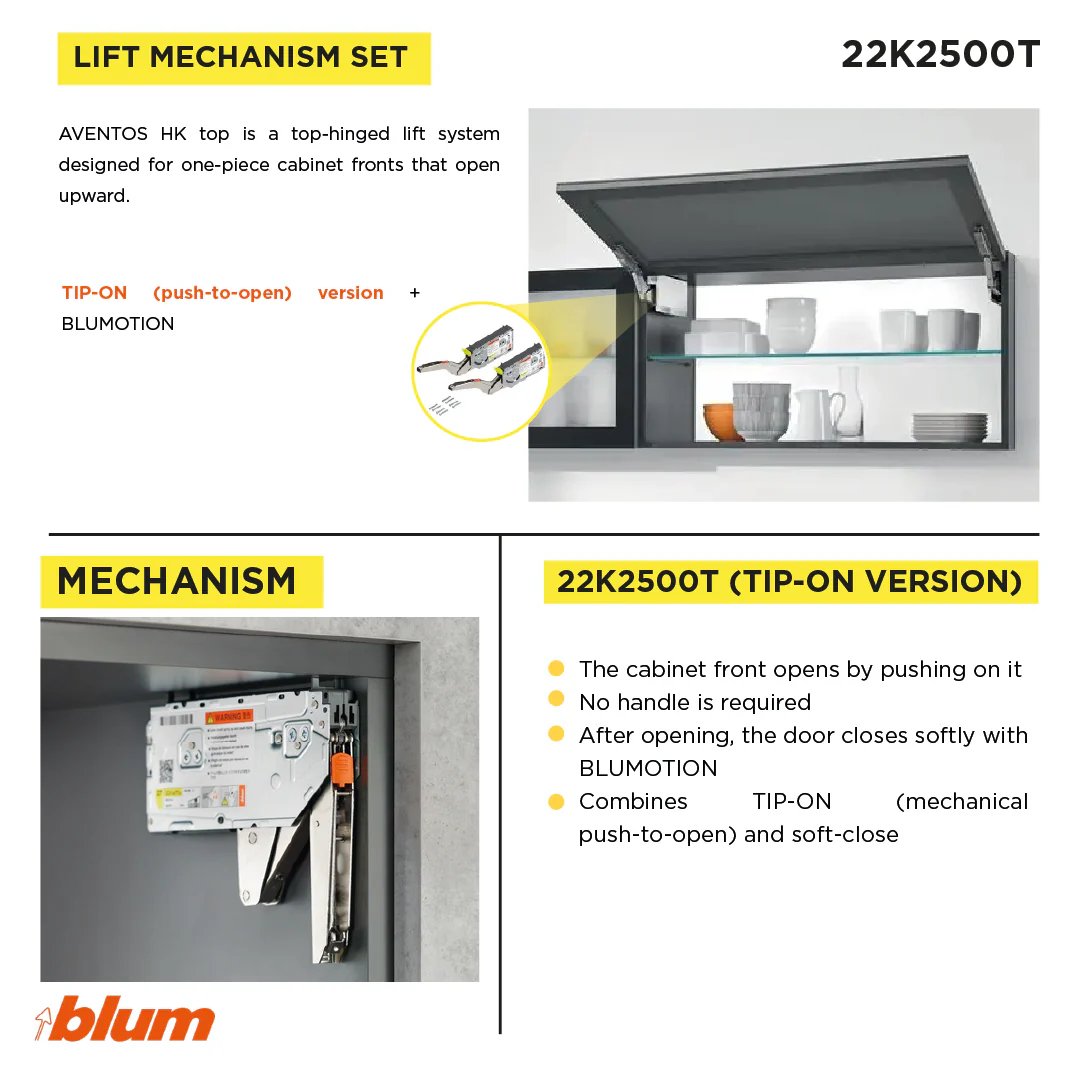 Aventos HK Top Stay Lift, Lift Mechanism (Set), PF=930-2800 (With 2 Pieces), for Screwing On, For TIP-ON, Zinc-Coated - Image 3
