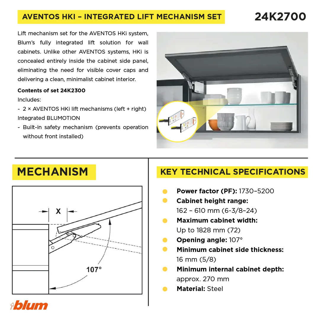Aventos HKI, Lift Mechanism (Set), PF=1730-5200 (With 2 Pieces), Onyx Black - Image 4