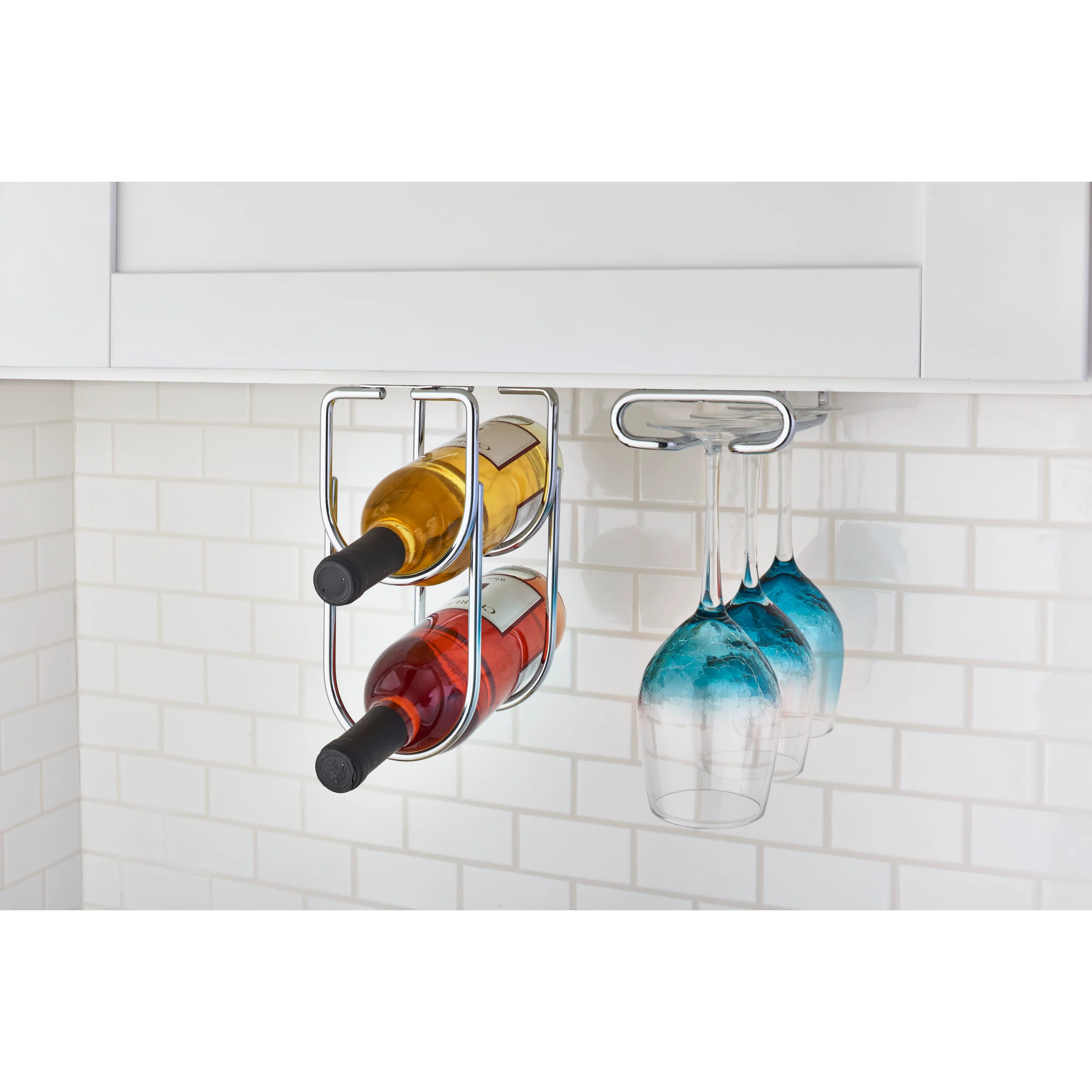 Chrome Under Cabinet Double Wine Bottle Holder Chrome  4.25 in (108 mm) W x 9 in (229 mm) D x 9 in (229 mm) H - Image 2