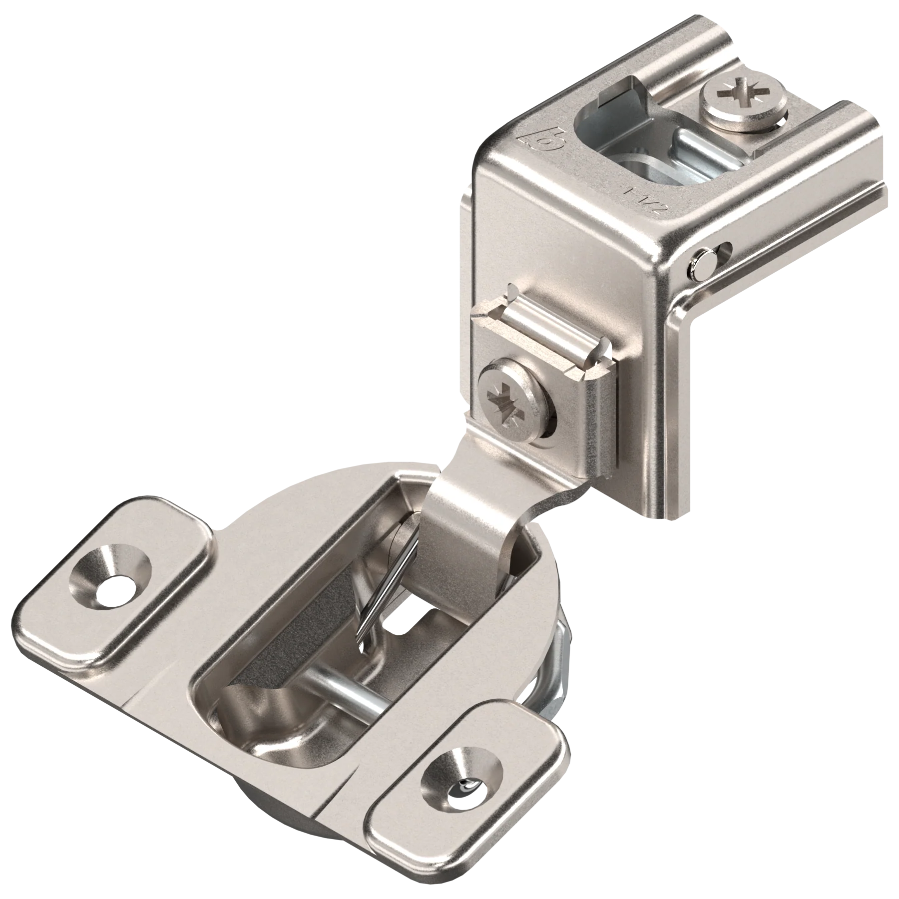 Blum COMPACT hinge 1-1/2", 110°, with spring, mounting plate: screws, hinge cup: screw-on