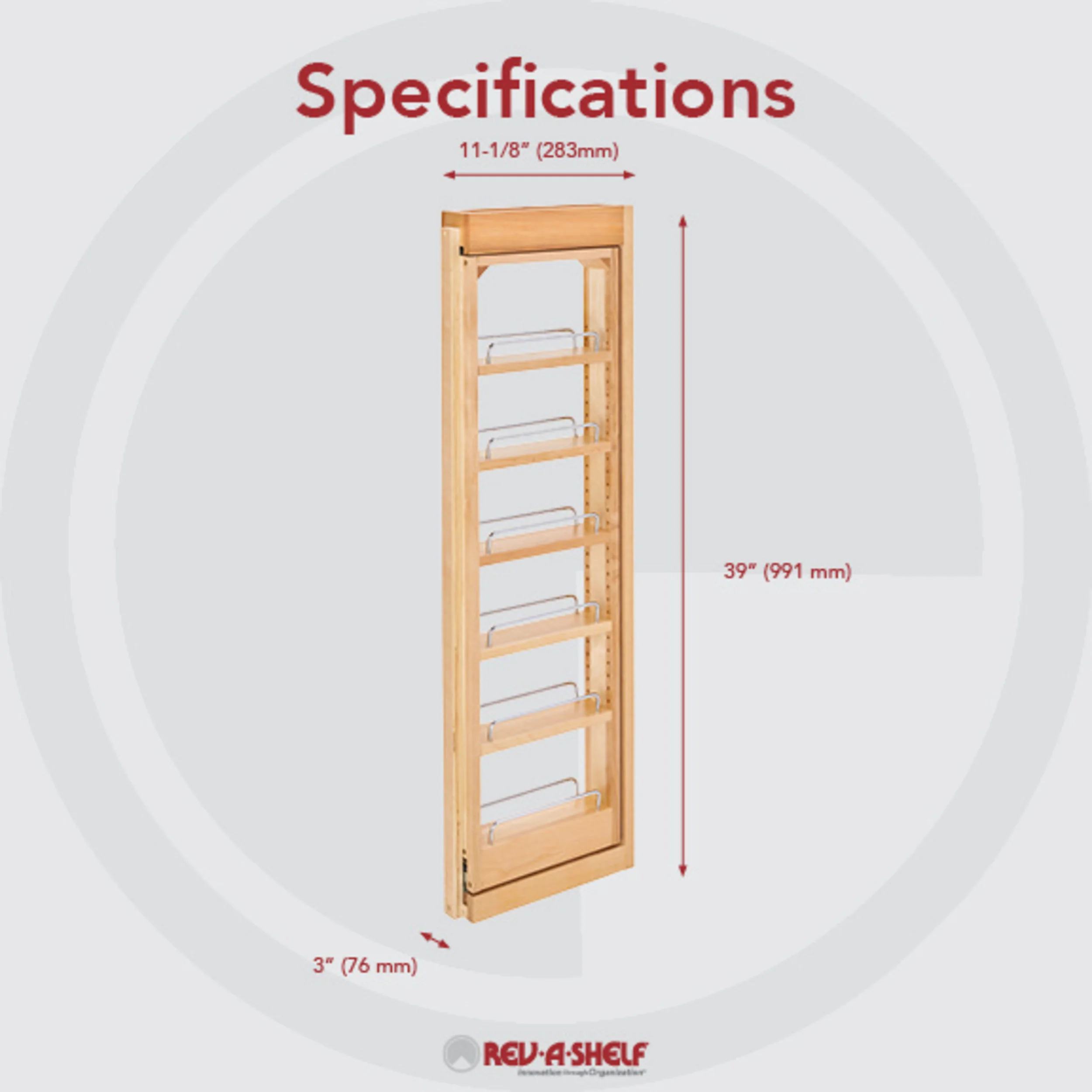 3 in. W x 39 in. H Pull-Out Between Cabinet Wall Filler Natural  3 in (76 mm) W x 11.13 in (283 mm) D x 39 in (991 mm) H