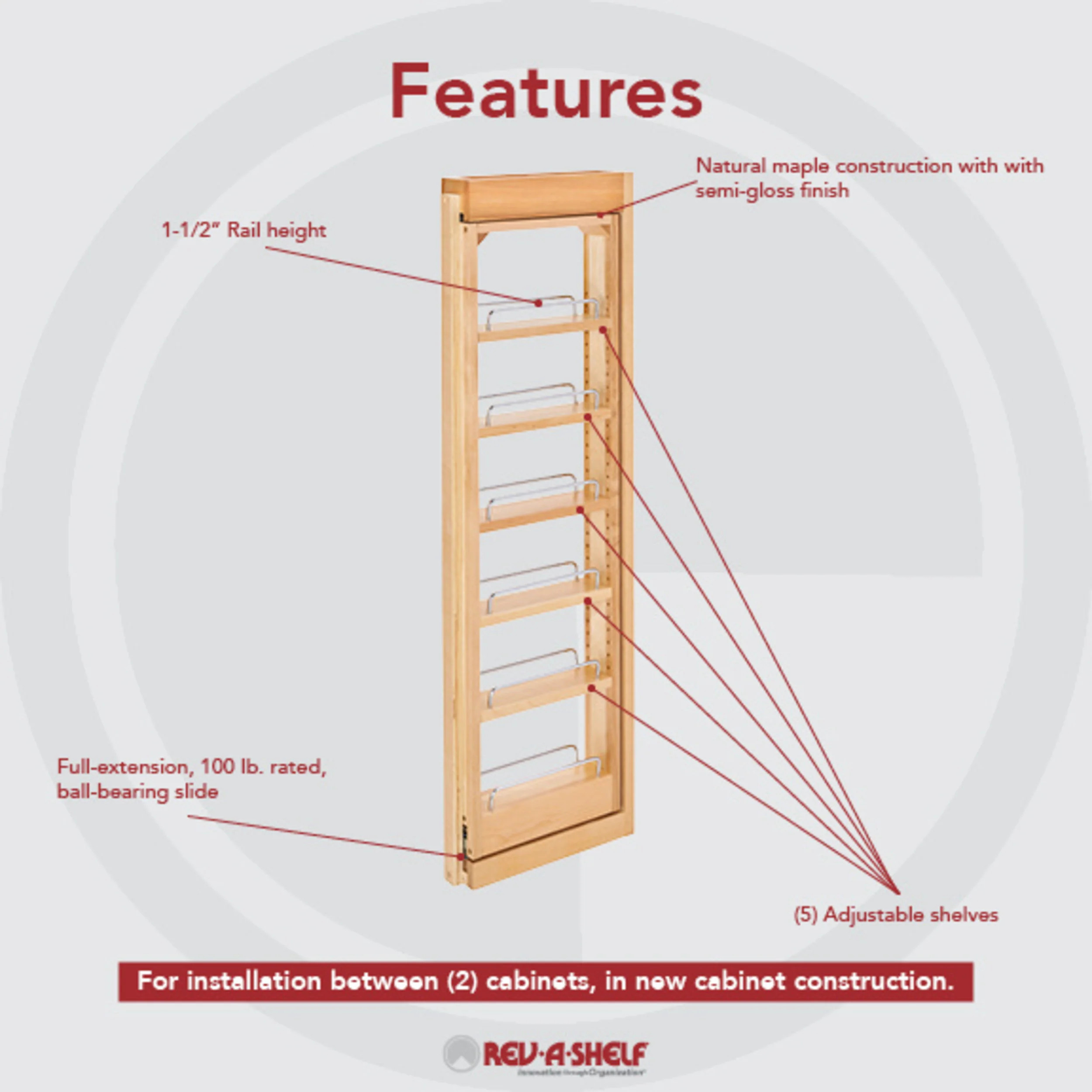 3 in. W x 39 in. H Pull-Out Between Cabinet Wall Filler Natural  3 in (76 mm) W x 11.13 in (283 mm) D x 39 in (991 mm) H - Image 6