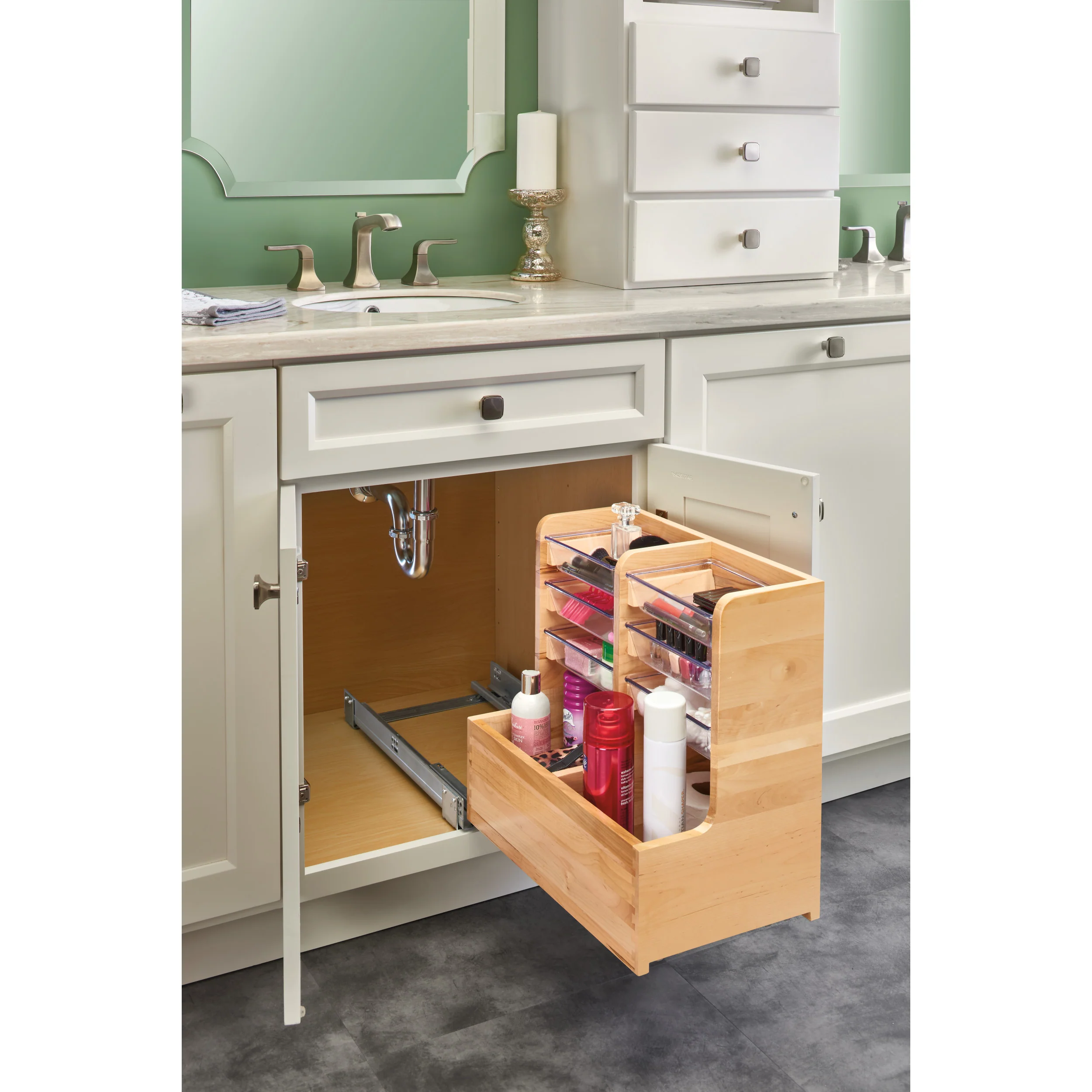 30 in Wood Vanity Sink Base Storage Organizer Natural 11.69 in (297 mm) W x 18.75 in (476 mm) D x 18.87 in (479 mm) H