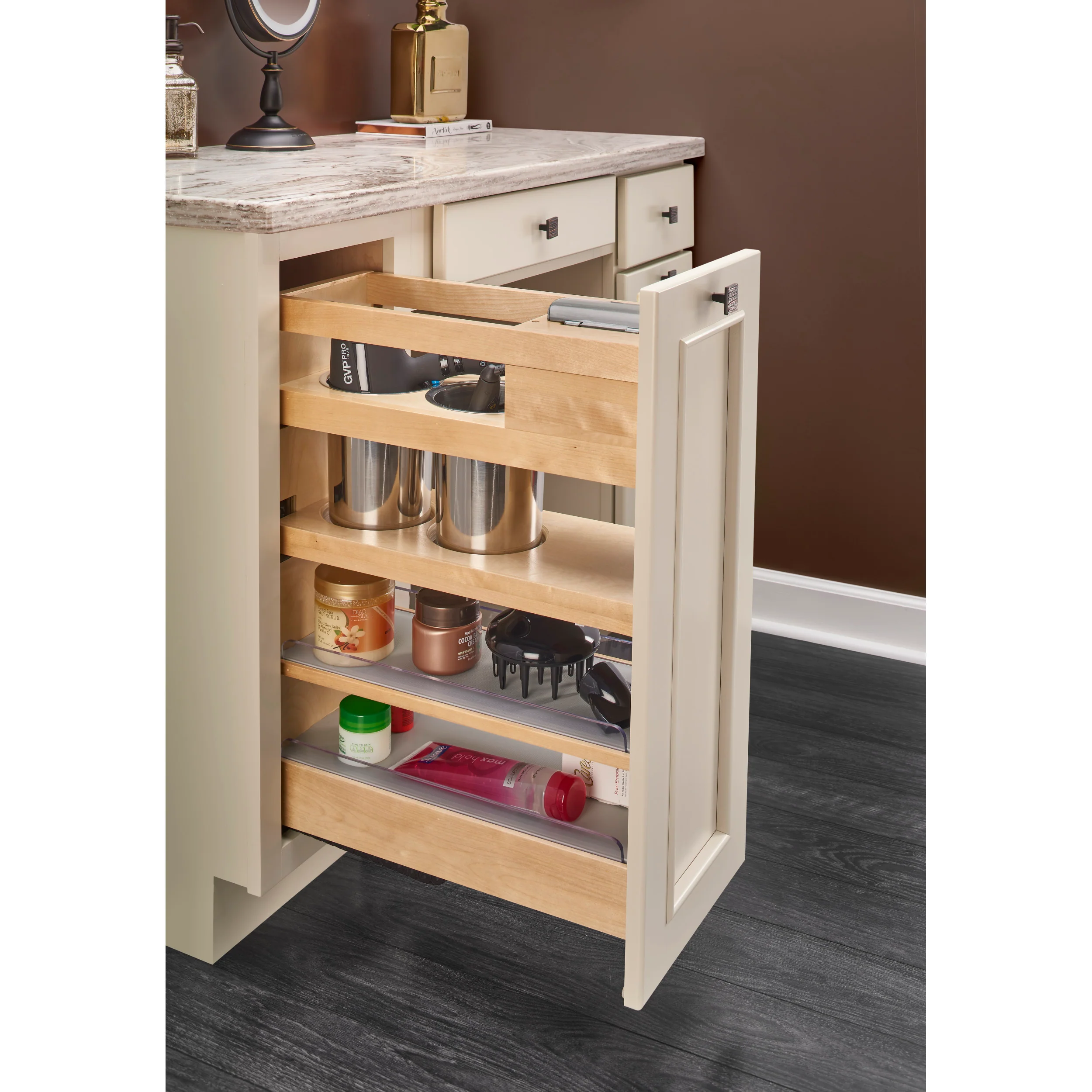 9 in Vanity Outlet Pull Out Grooming Organizer w/Soft-Close Natural  9.29 in (236 mm) W x 19.73 in (501 mm) D x 25.58 in (650 mm) H - Image 3