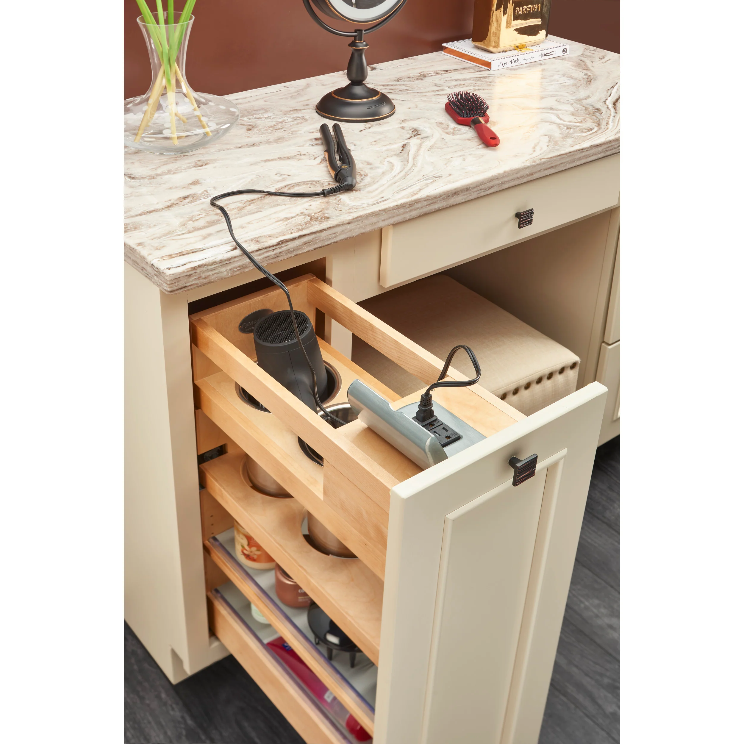 9 in Vanity Outlet Pull Out Grooming Organizer w/Soft-Close Natural  9.29 in (236 mm) W x 19.73 in (501 mm) D x 25.58 in (650 mm) H - Image 4