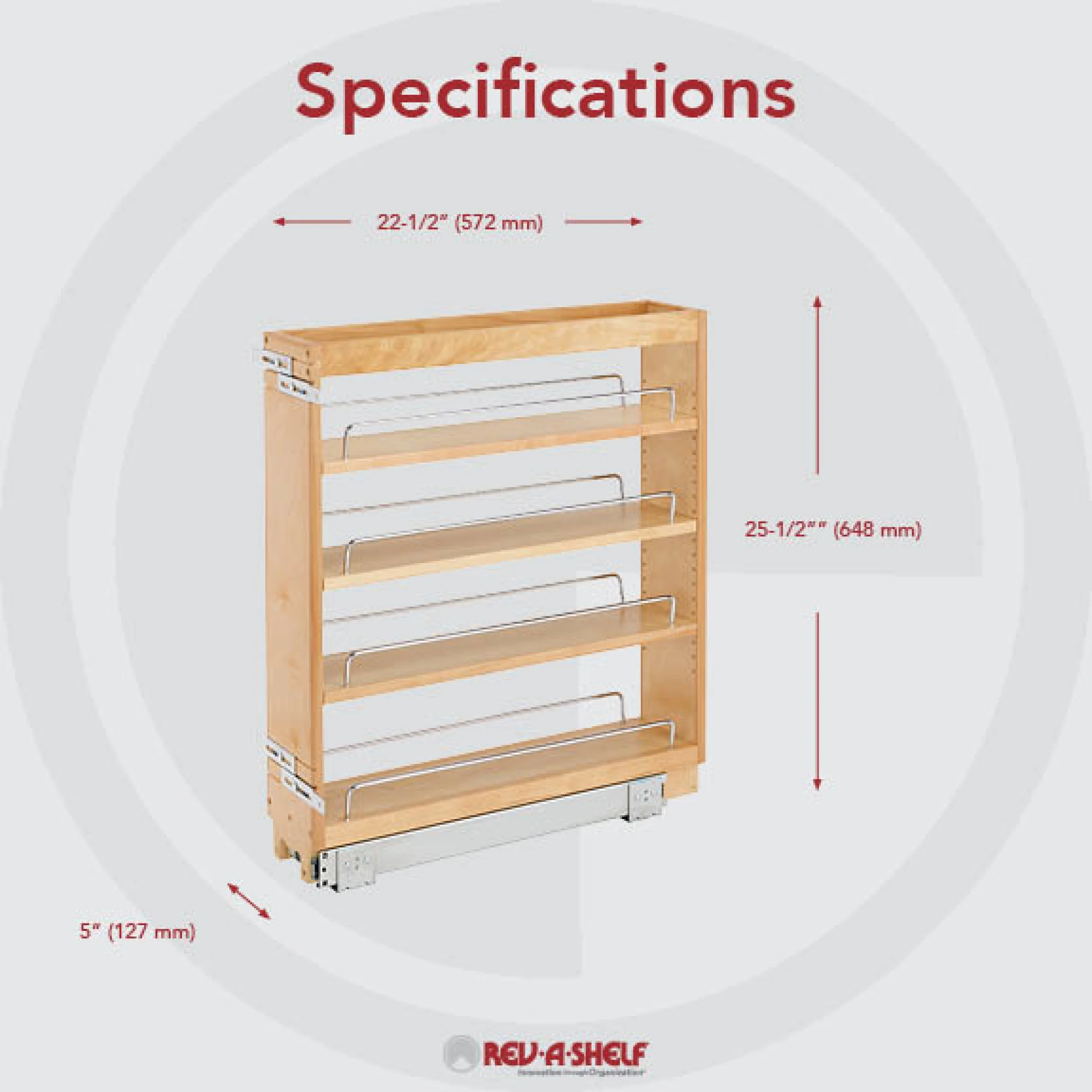 5 in Base Cabinet Organizer Natural 5 in (127 mm) W x 22.5 in (572 mm) D x 25.5 in (648 mm) H - Image 5