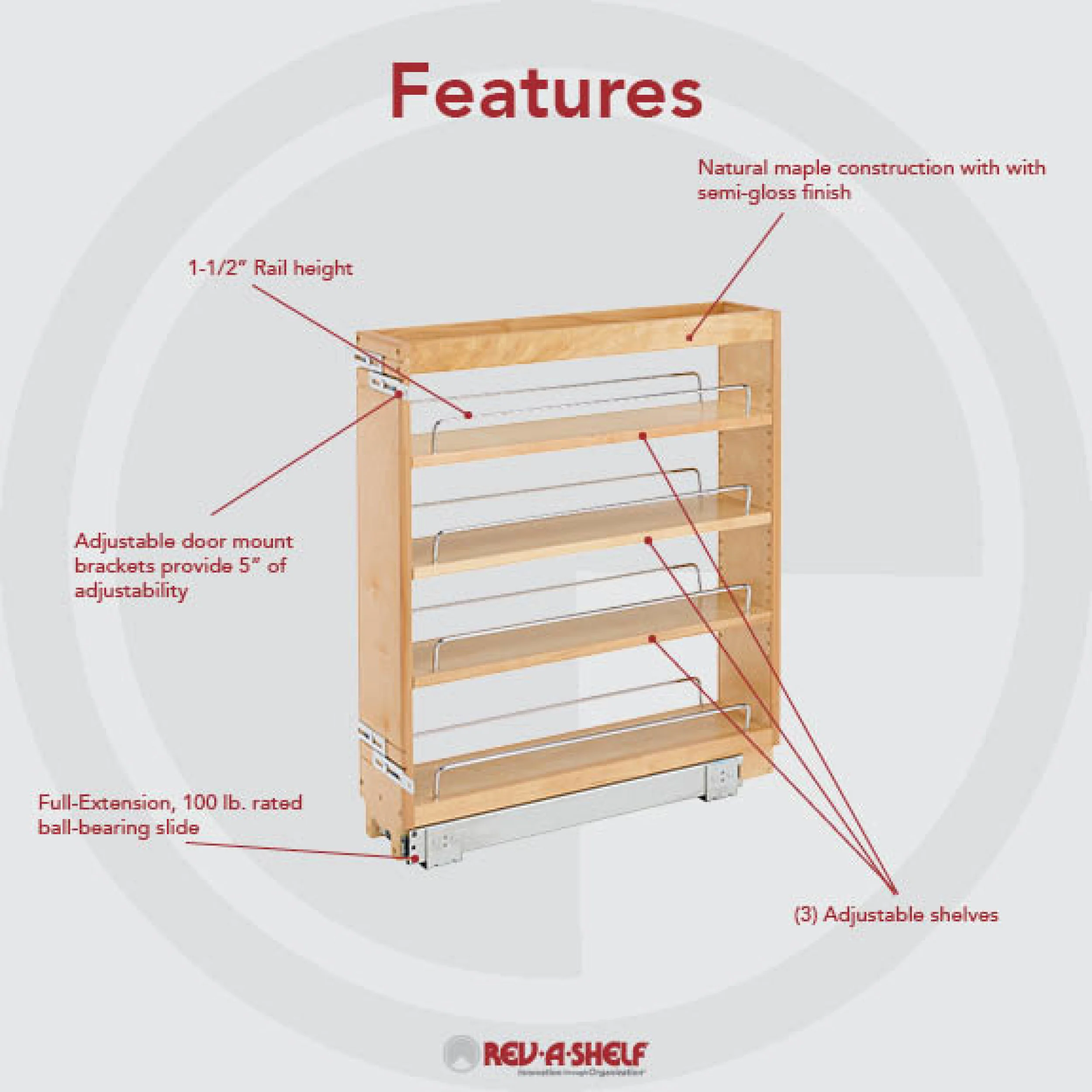 5 in Base Cabinet Organizer Natural 5 in (127 mm) W x 22.5 in (572 mm) D x 25.5 in (648 mm) H - Image 7