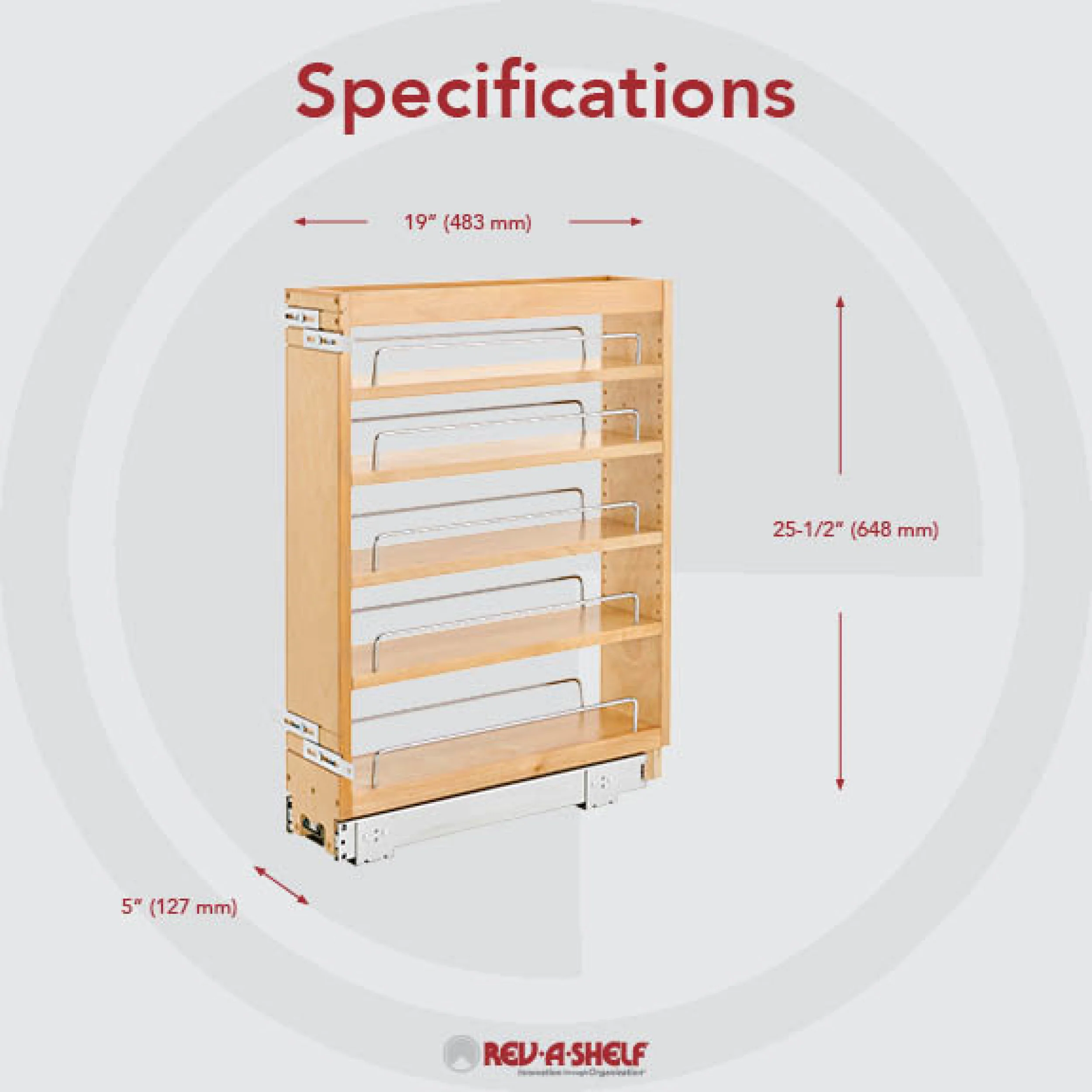 5 in Base Cabinet Organizer Natural  5 in (127 mm) W x 19 in (483 mm) D x 25.5 in (648 mm) H - Image 2