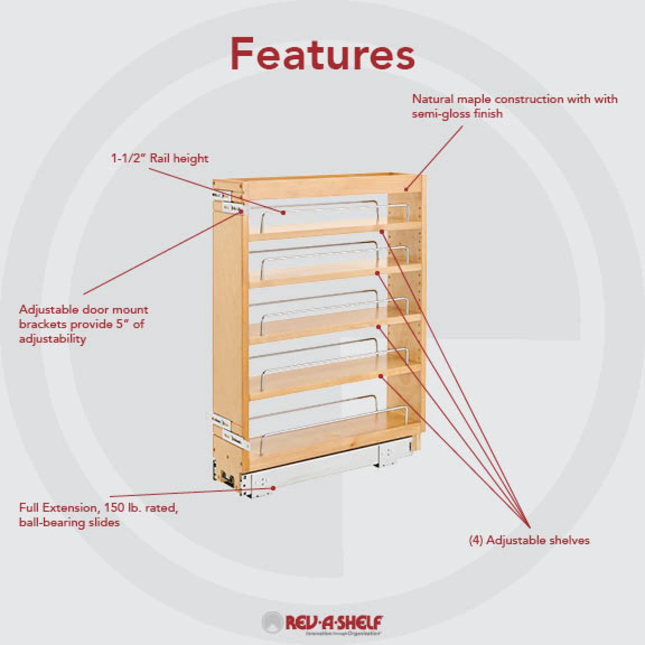 5 in Base Cabinet Organizer Natural  5 in (127 mm) W x 19 in (483 mm) D x 25.5 in (648 mm) H - Image 4