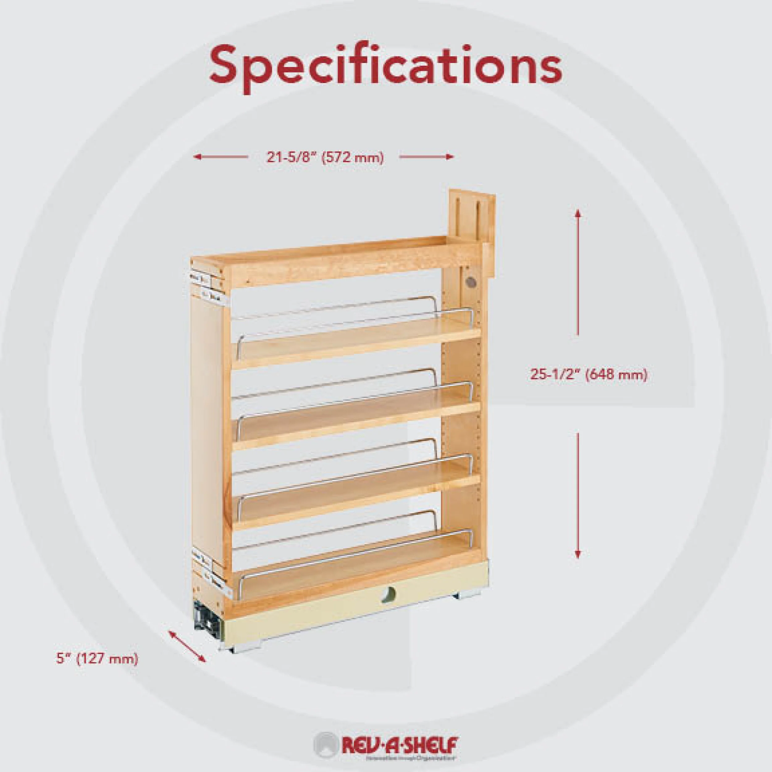 5 in Base Cabinet Organizer Soft-Close Natural 5 in (127 mm) W x 21.65 in (550 mm) D x 25.5 in (648 mm) H - Image 4
