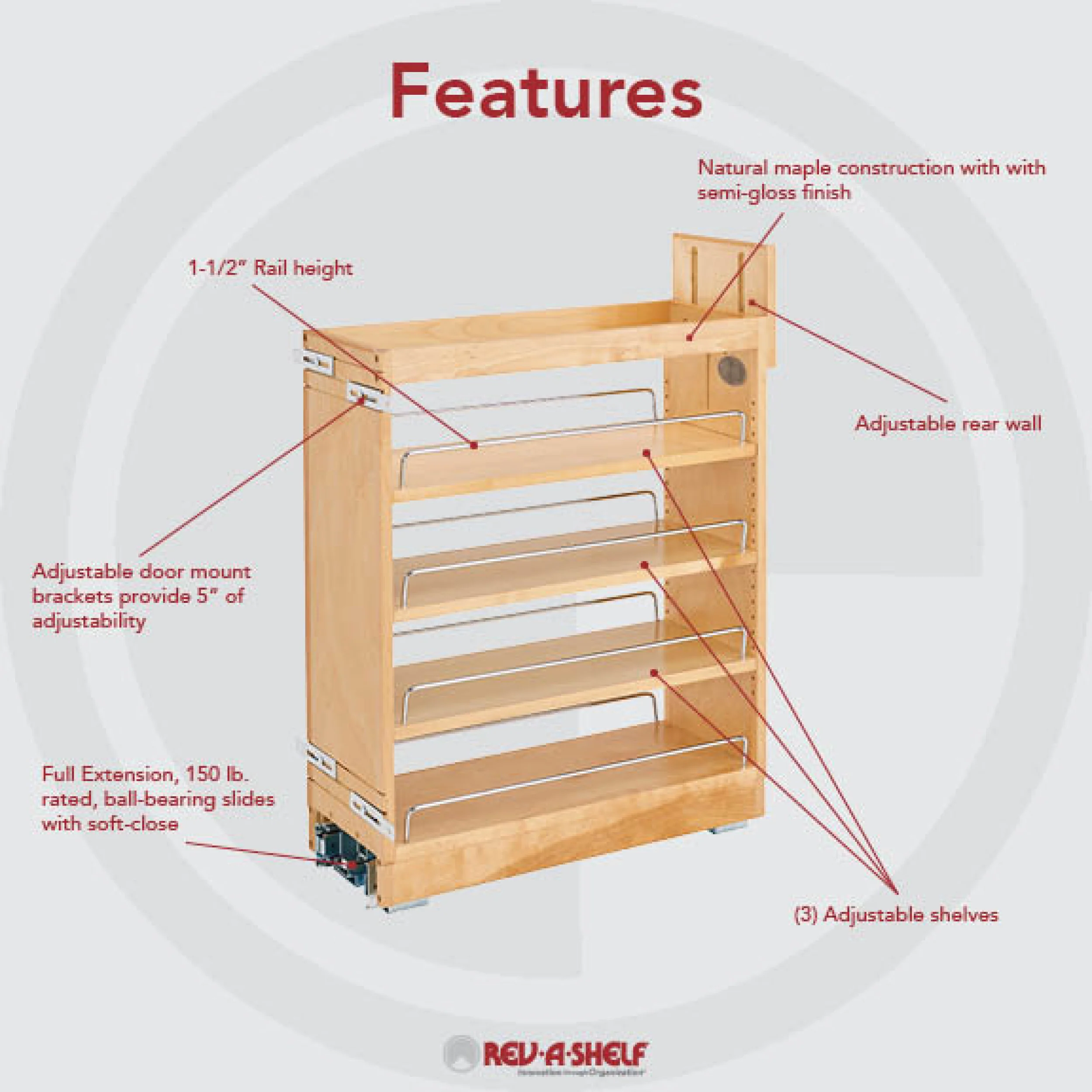 8 in Base Cabinet Organizer Soft-Close Natural 8 in (203 mm) W x 21.65 in (550 mm) D x 25.5 in (648 mm) H - Image 3
