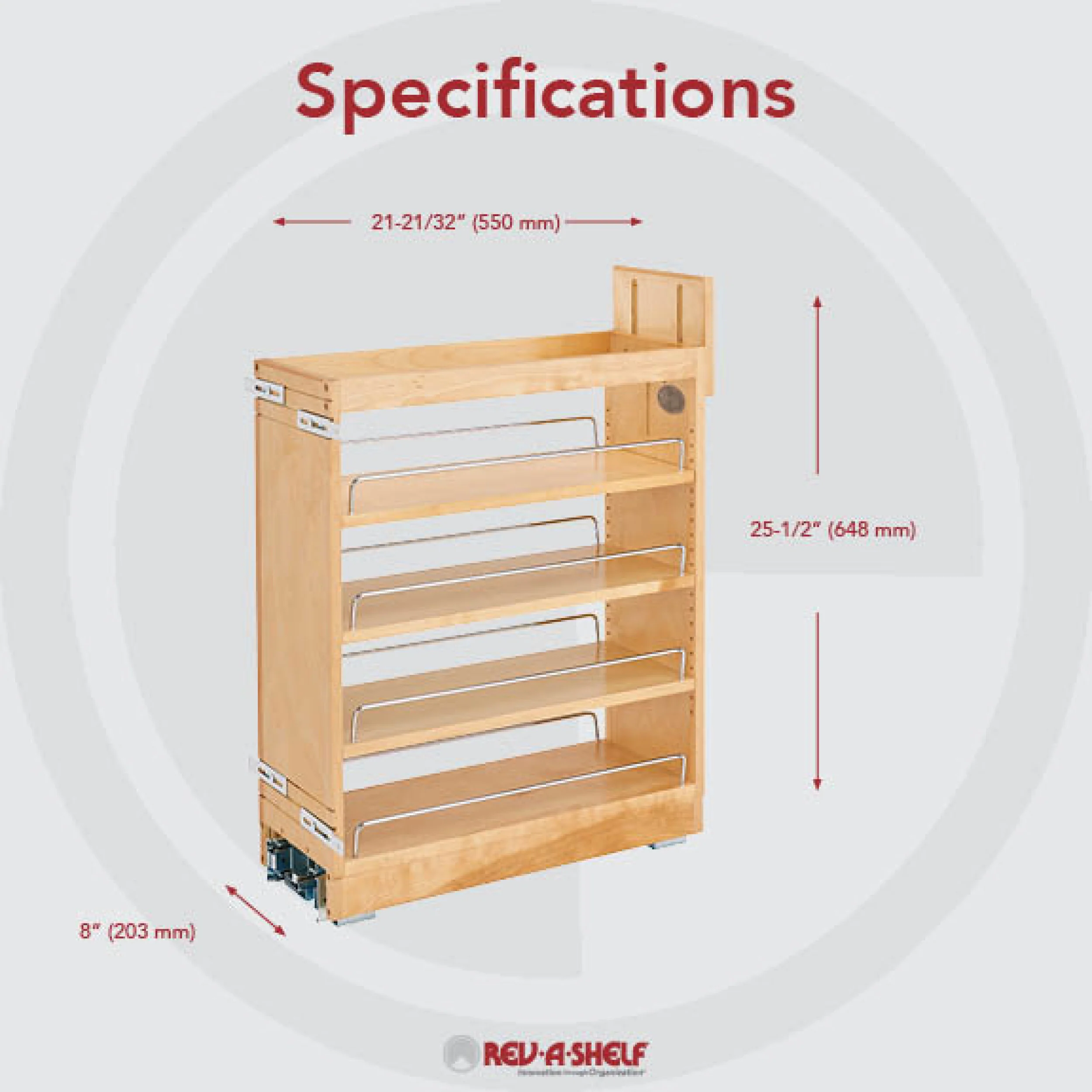 8 in Base Cabinet Organizer Soft-Close Natural 8 in (203 mm) W x 21.65 in (550 mm) D x 25.5 in (648 mm) H - Image 4