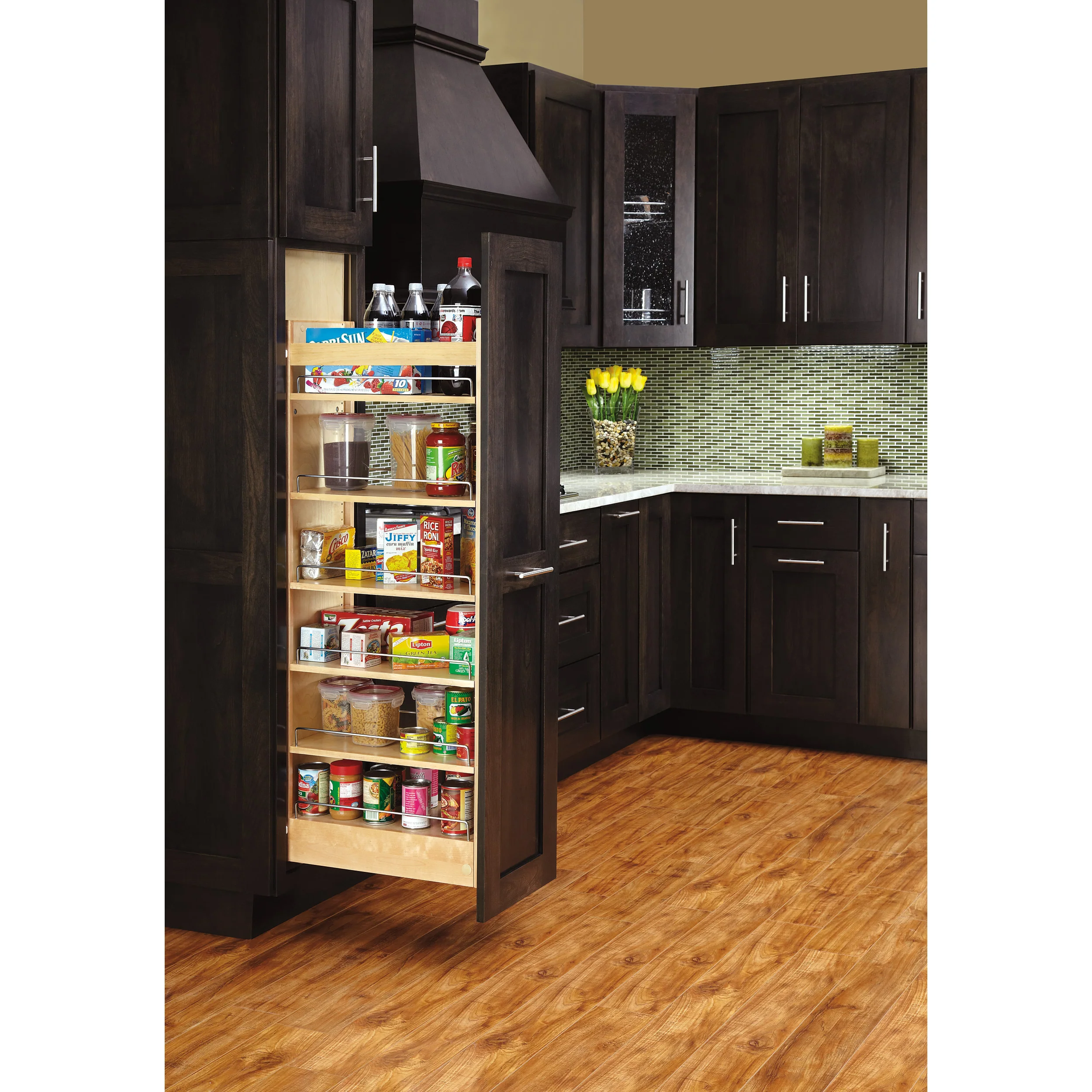 8 in W x 51 in H Wood Pantry Pullout Soft Close Natural 8 in (203 mm) W x 22 in (559 mm) D x 50.75 in (1289 mm) H - Image 9
