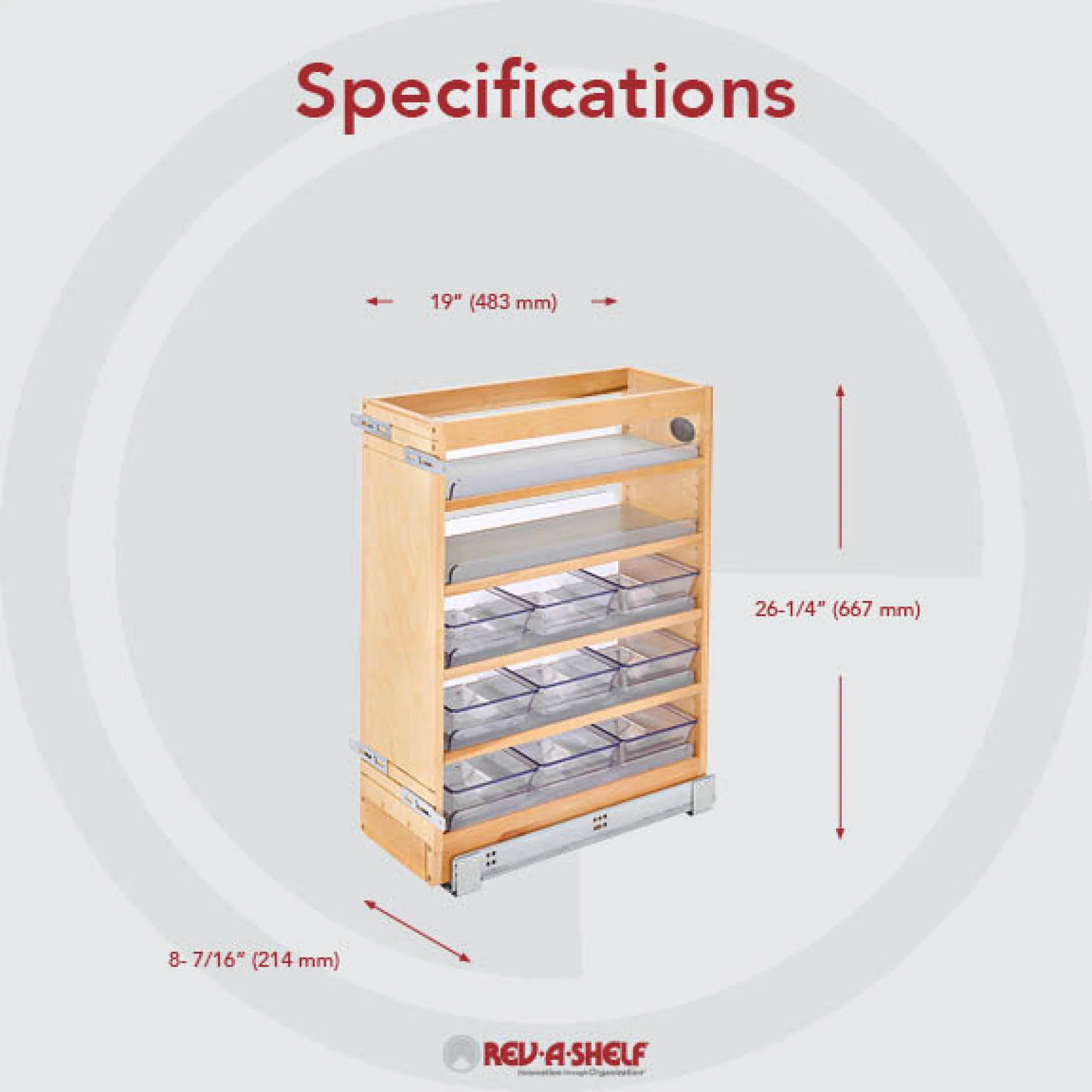 8 in W X 25 in H Wood Vanity Base Organizer w/Soft-Close Natural  8.44 in (214 mm) W x 19 in (483 mm) D x 25.56 in (649 mm) H - Image 2