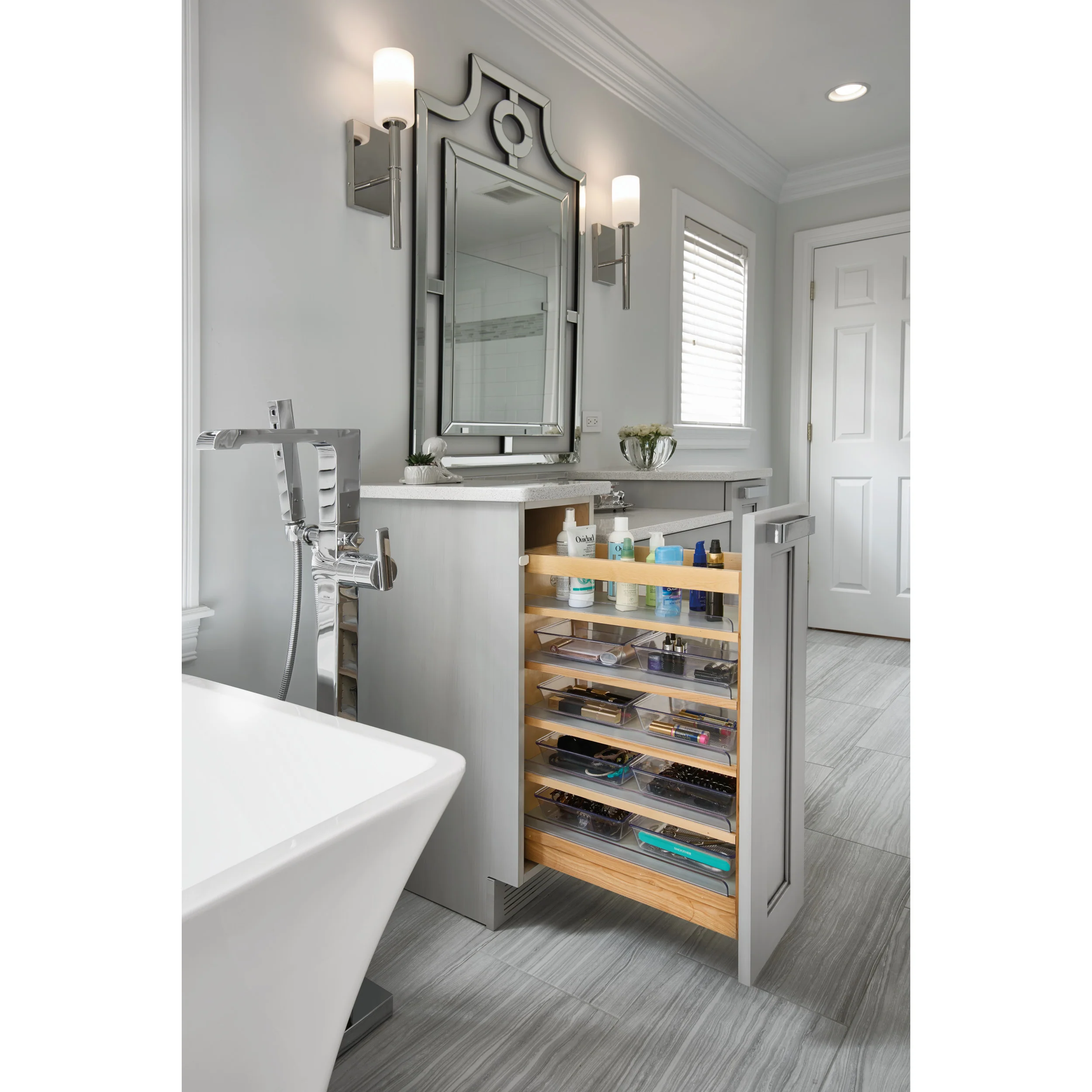 8 in W X 25 in H Wood Vanity Base Organizer w/Soft-Close Natural  8.44 in (214 mm) W x 19 in (483 mm) D x 25.56 in (649 mm) H - Image 3