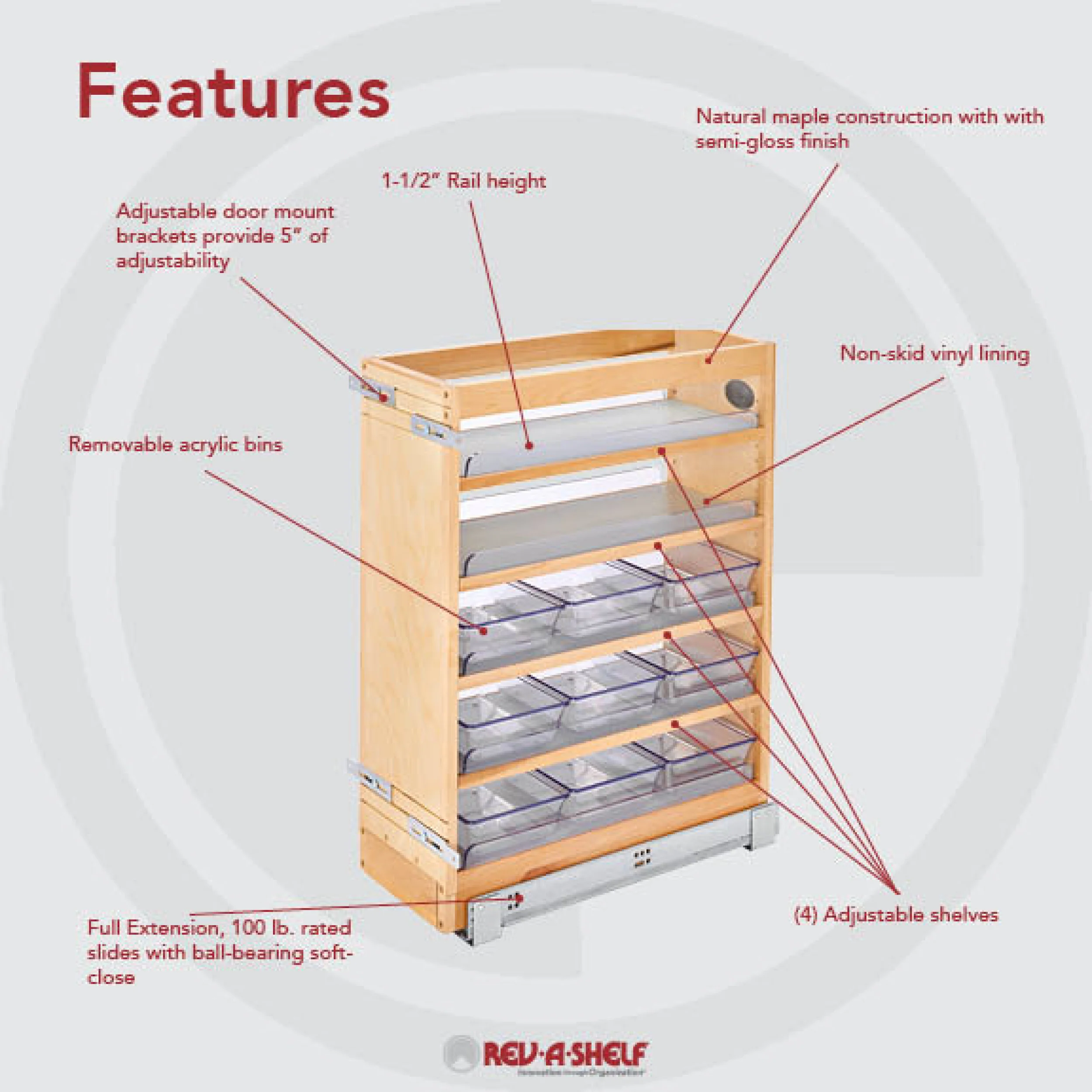 8 in W X 25 in H Wood Vanity Base Organizer w/Soft-Close Natural  8.44 in (214 mm) W x 19 in (483 mm) D x 25.56 in (649 mm) H - Image 5