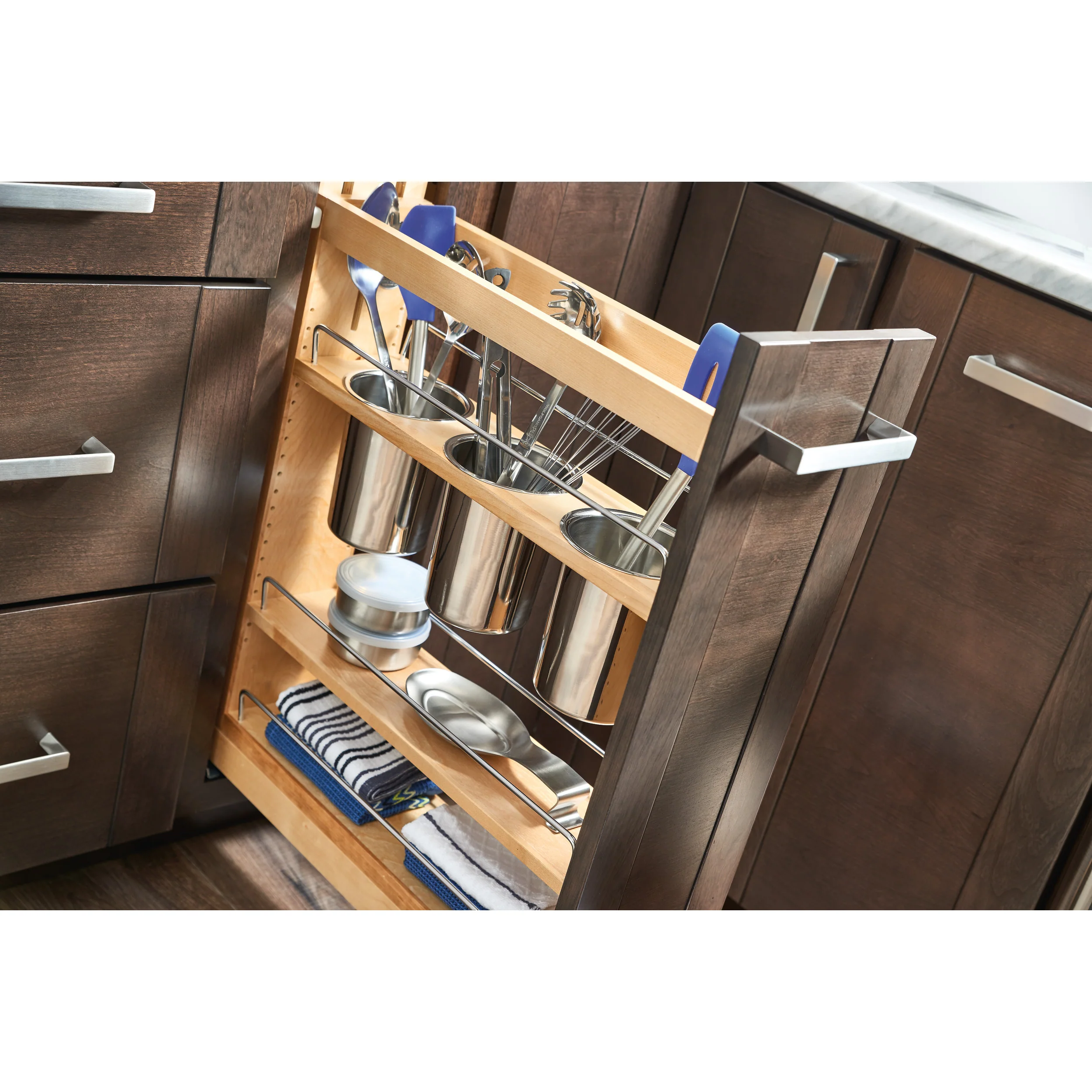 5 in Base Cabinet Organizer w/ 3 Utensil Bins Natural 6 in (152 mm) W x 21.63 in (549 mm) D x 25.5 in (648 mm) H