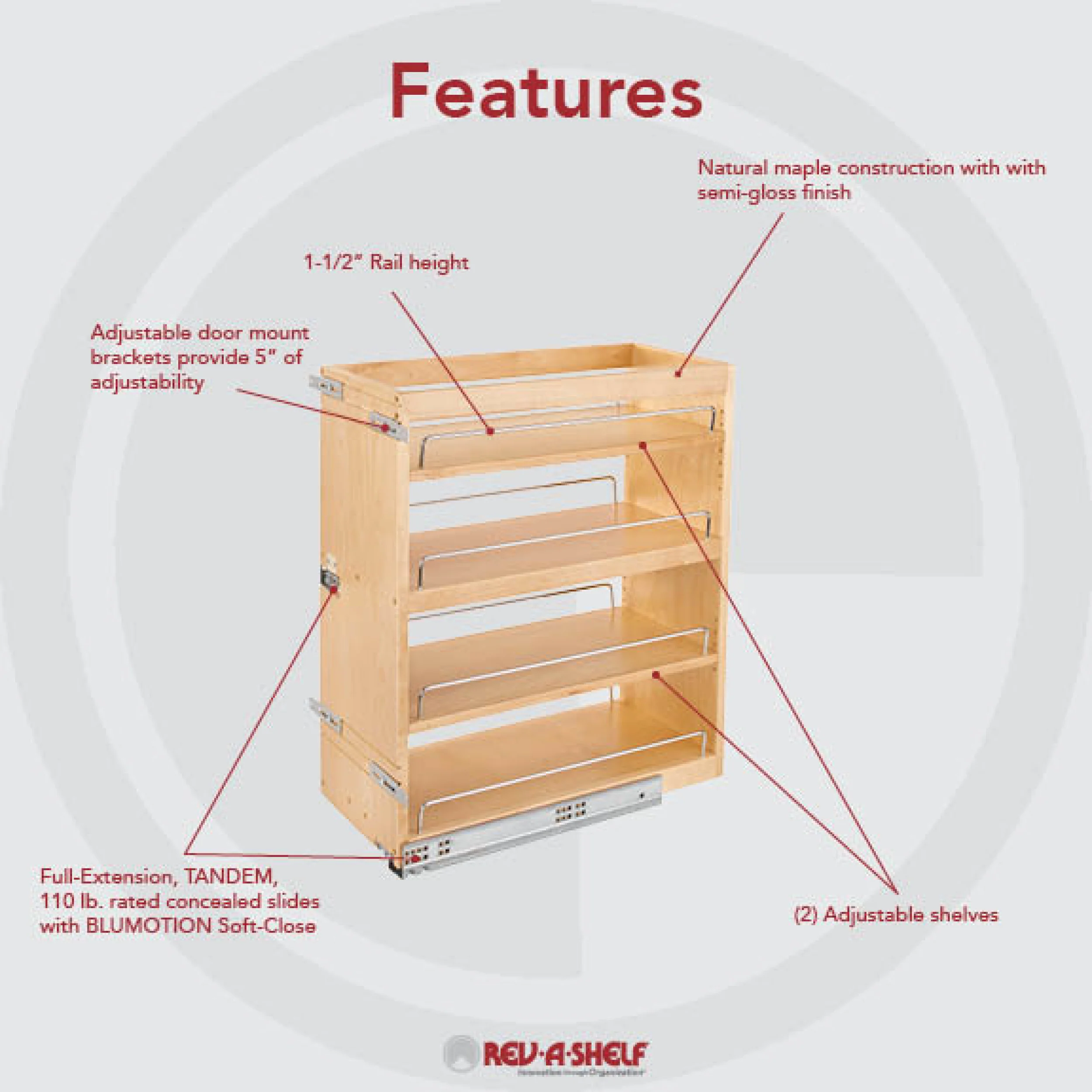 10.5 in Base Cabinet Organizer Soft-Close Natural 10.5 in (267 mm) W x 21.81 in (554 mm) D x 25.25 in (641 mm) H - Image 4