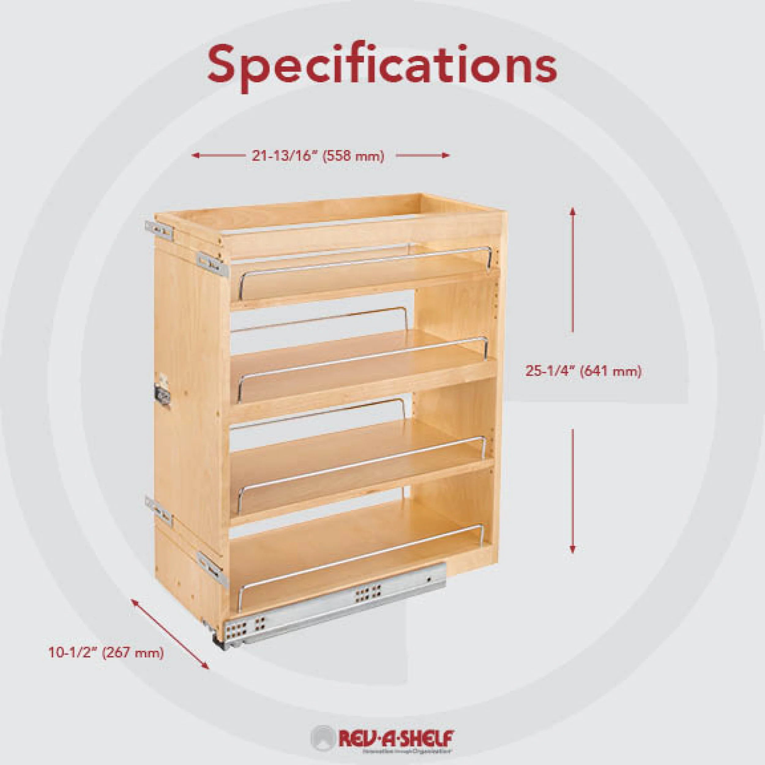 10.5 in Base Cabinet Organizer Soft-Close Natural 10.5 in (267 mm) W x 21.81 in (554 mm) D x 25.25 in (641 mm) H - Image 7
