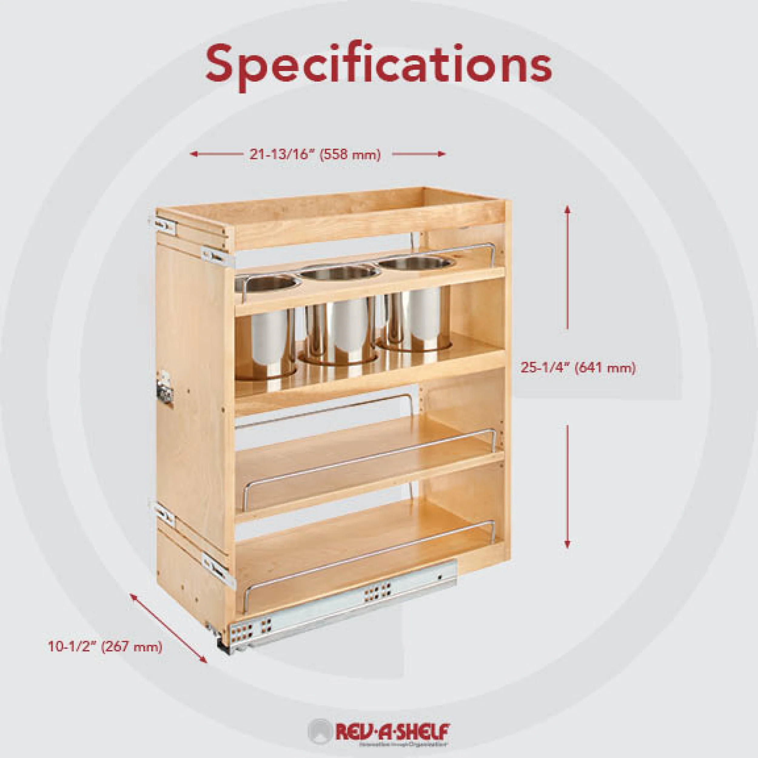 10.5 in Base Cabinet Organizer w/ 3 Utensil Bins Natural  10.5 in (267 mm) W x 21.81 in (554 mm) D x 25.25 in (641 mm) H - Image 3
