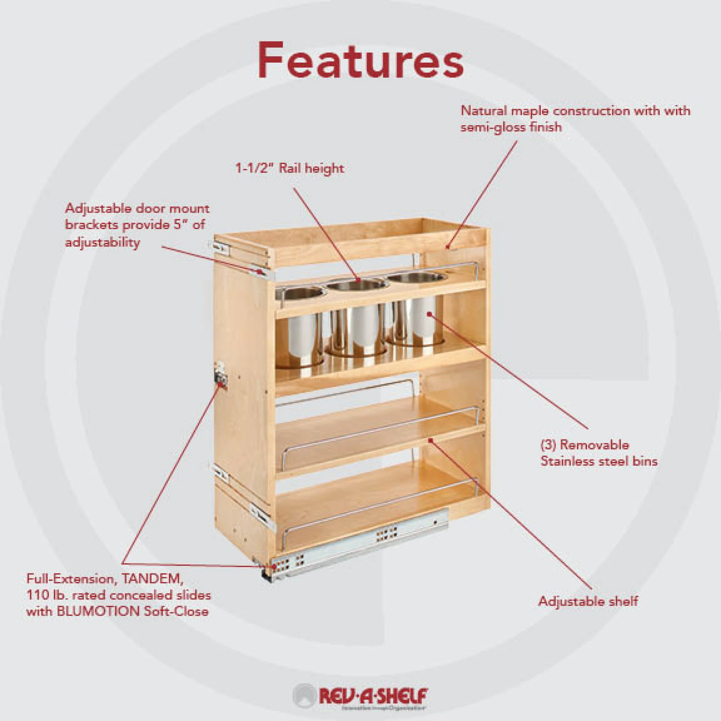 10.5 in Base Cabinet Organizer w/ 3 Utensil Bins Natural  10.5 in (267 mm) W x 21.81 in (554 mm) D x 25.25 in (641 mm) H - Image 5