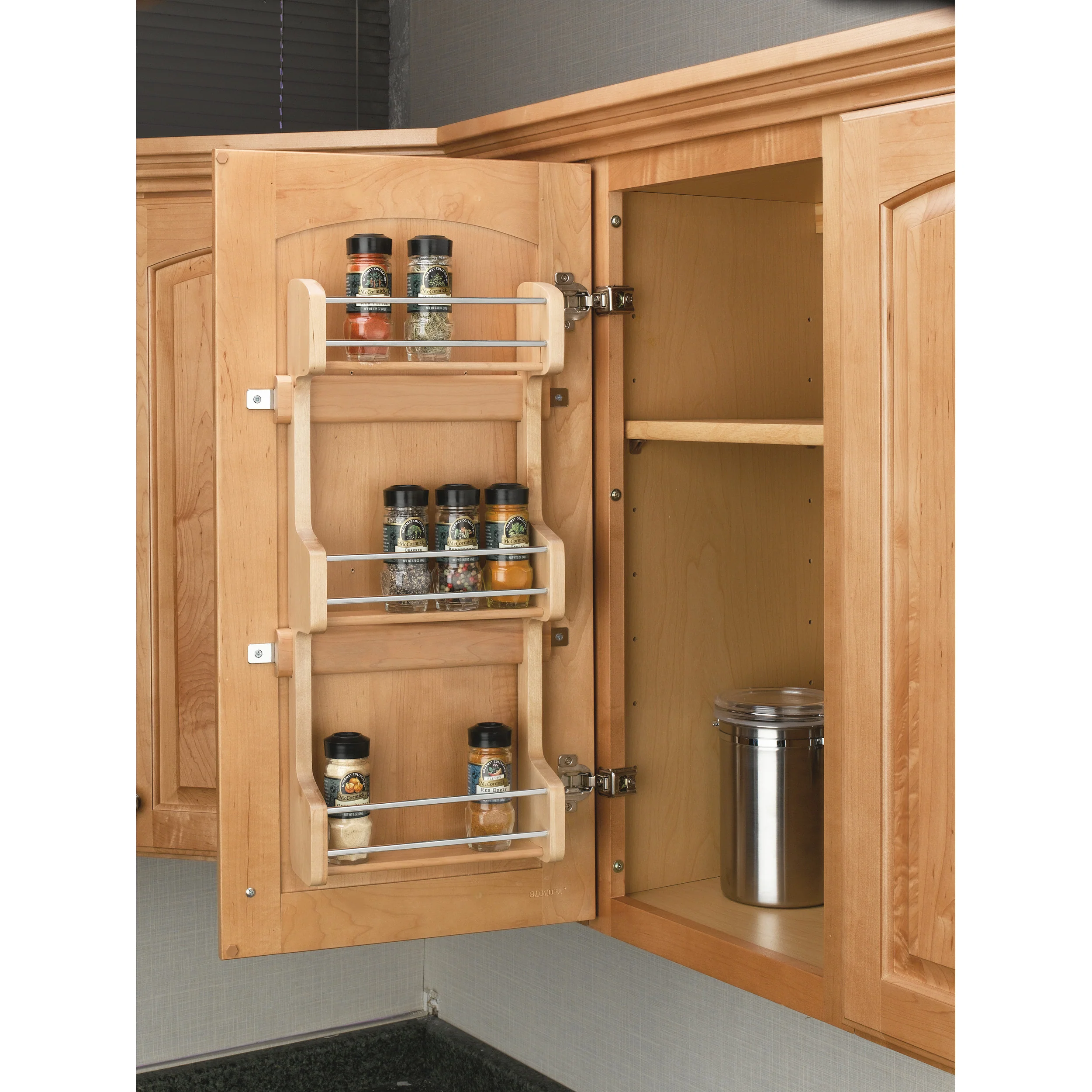 15 in Cabinet Door mount Wood 3-Shelf Spice Rack Natural  10.5 in (267 mm) W x 3.13 in (80 mm) D x 21.25 in (540 mm) H - Image 2
