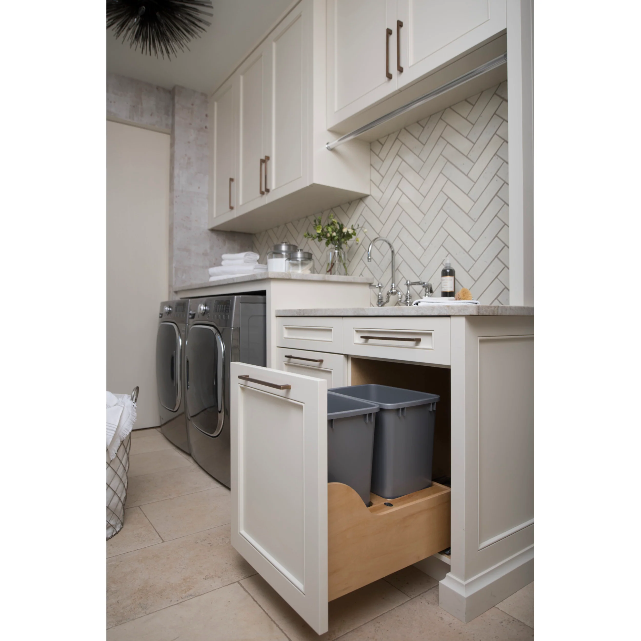 Double 35 Qrt Pull-Out Waste Container Natural  15 in (381 mm) W x 21.75 in (552 mm) D x 20.38 in (518 mm) H - Image 2