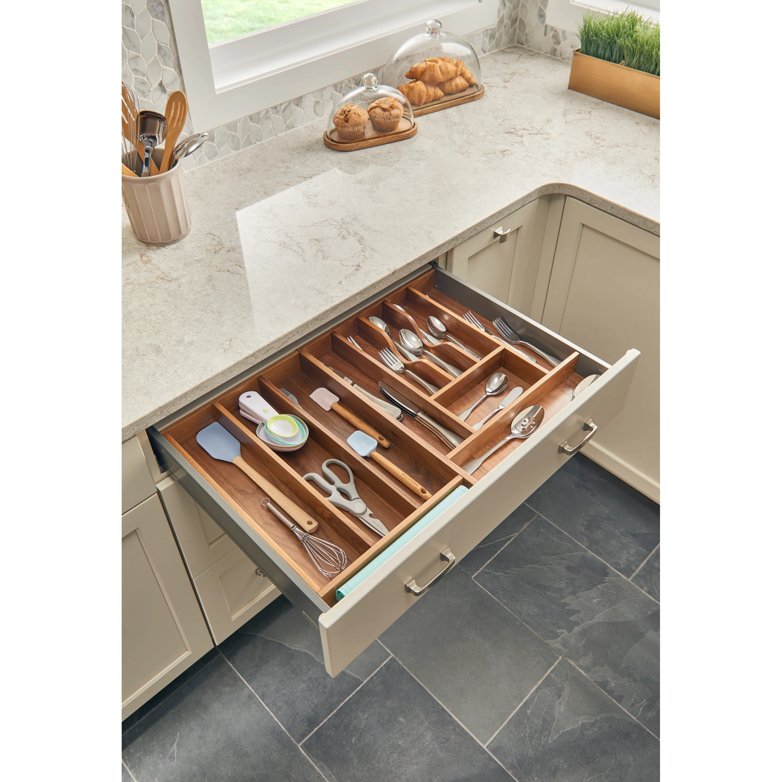 Short Walnut Cutlery Tray Insert Walnut 15.13 in (384 mm) W x 22 in (559 mm) D x 2.38 in (60 mm) H