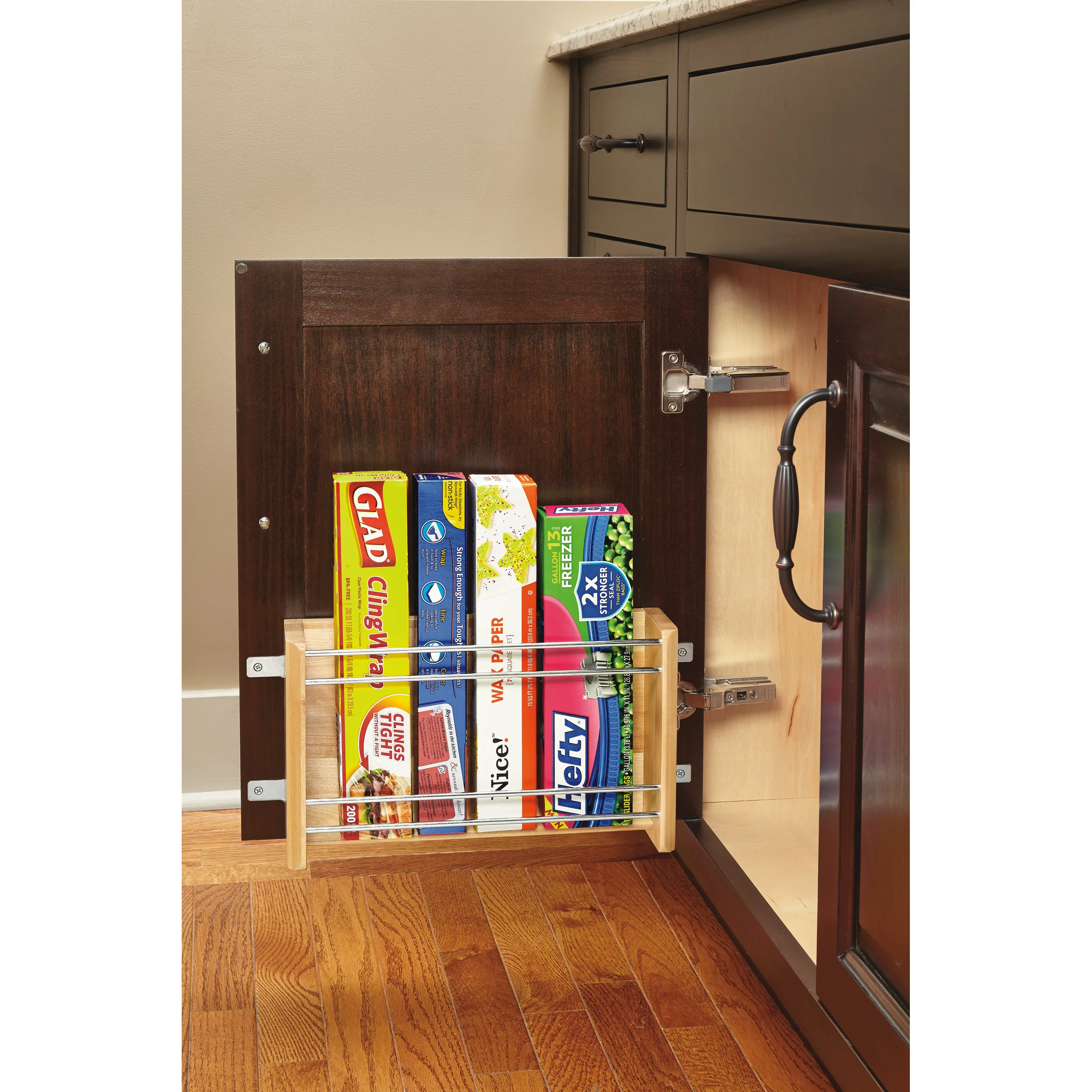 18 in Medium Door mount Foil Rack Natural 13.13 in (334 mm) W x 4 in (102 mm) D x 8 in (203 mm) H
