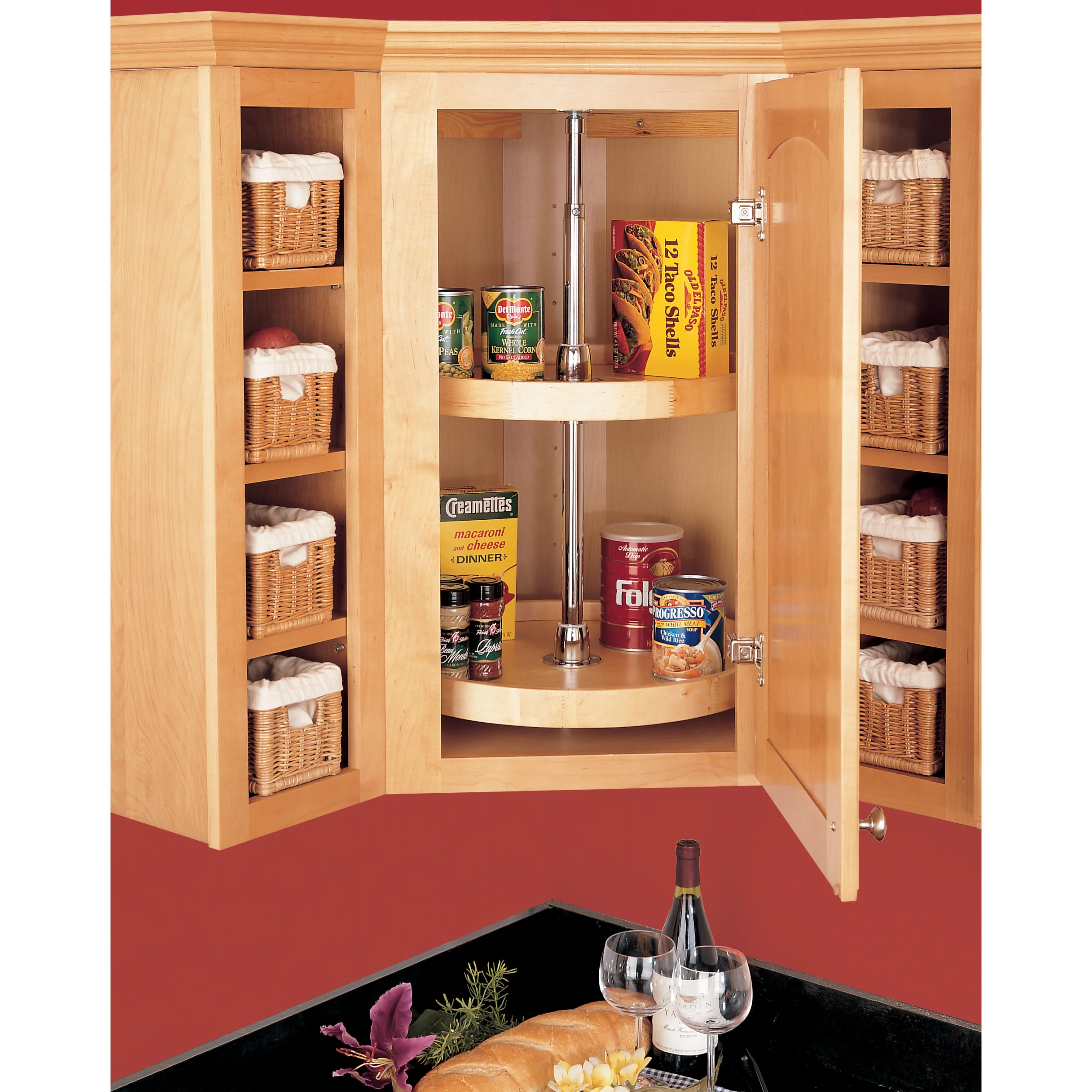 22 in Wood Full Circle Lazy Susans 2-Shelf Natural 22 in (559 mm) W x 22 in (559 mm) D x 26 in (660 mm) H - Image 2