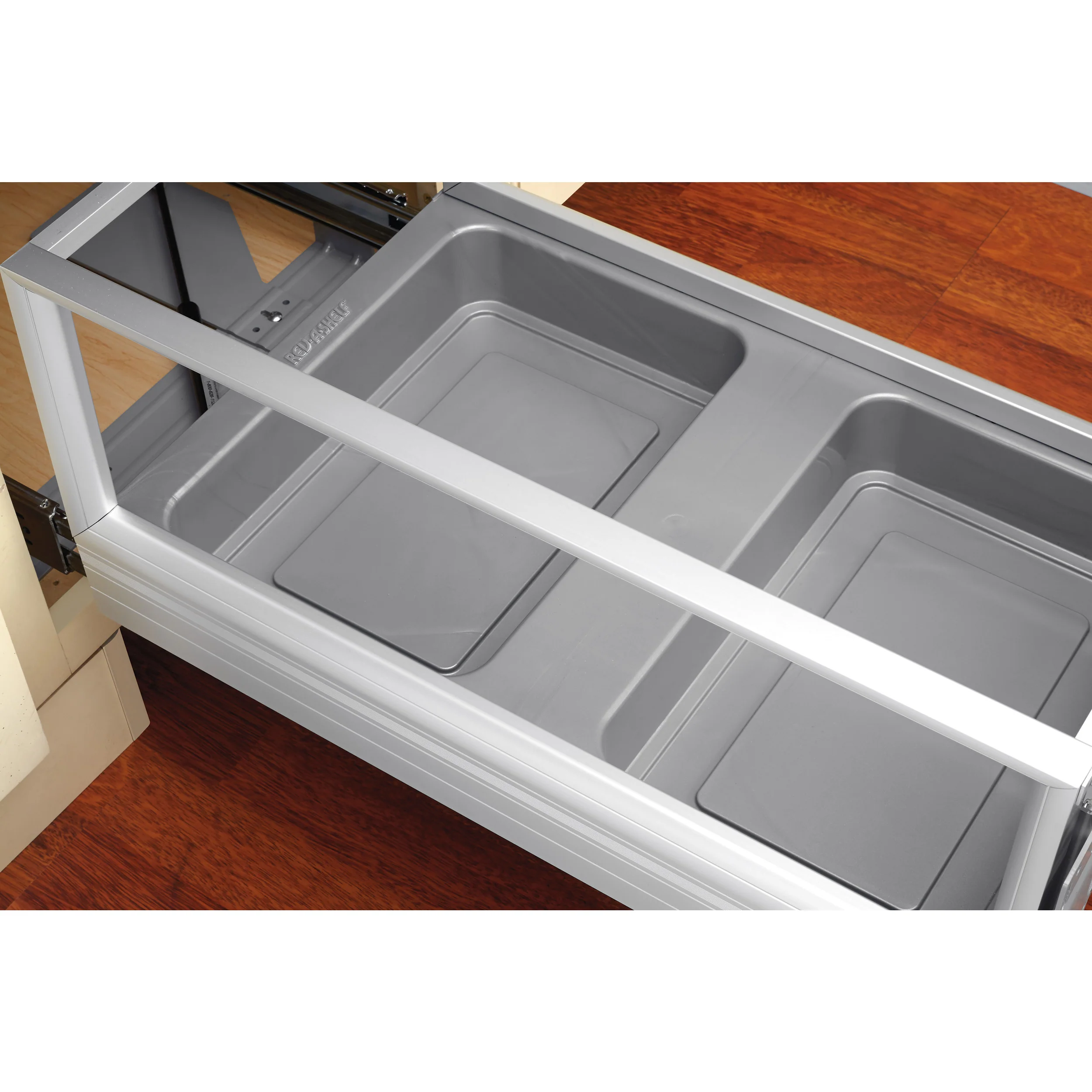 Double 50 Qrt Pull-Out Waste Container w/Rev-A-Motion Silver  15.6 in (396 mm) W x 22 in (559 mm) D x 23.5 in (597 mm) H - Image 5