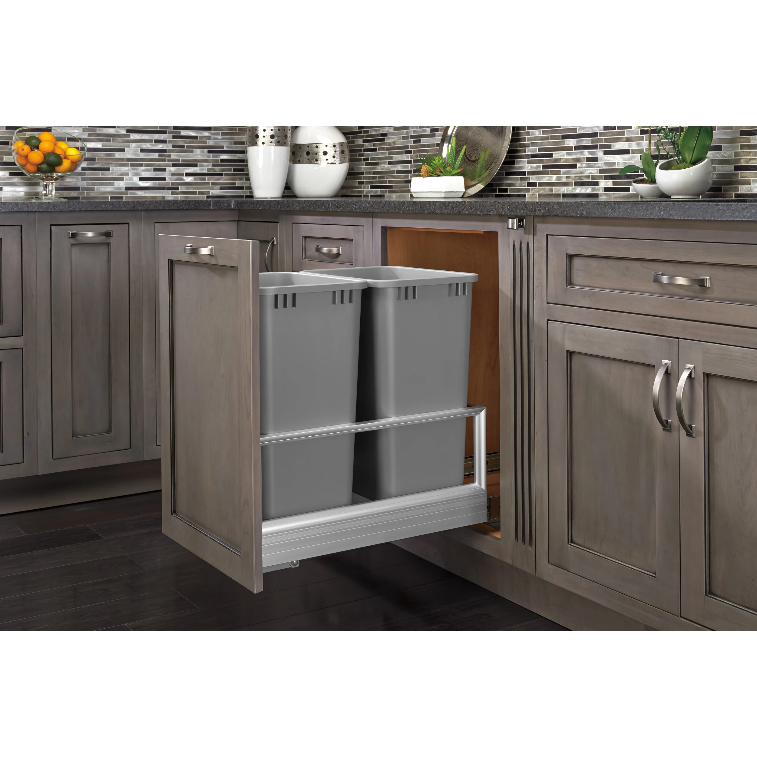 Double 50 Qrt Pull-Out Waste Container w/Rev-A-Motion Silver  15.6 in (396 mm) W x 22 in (559 mm) D x 23.5 in (597 mm) H - Image 6