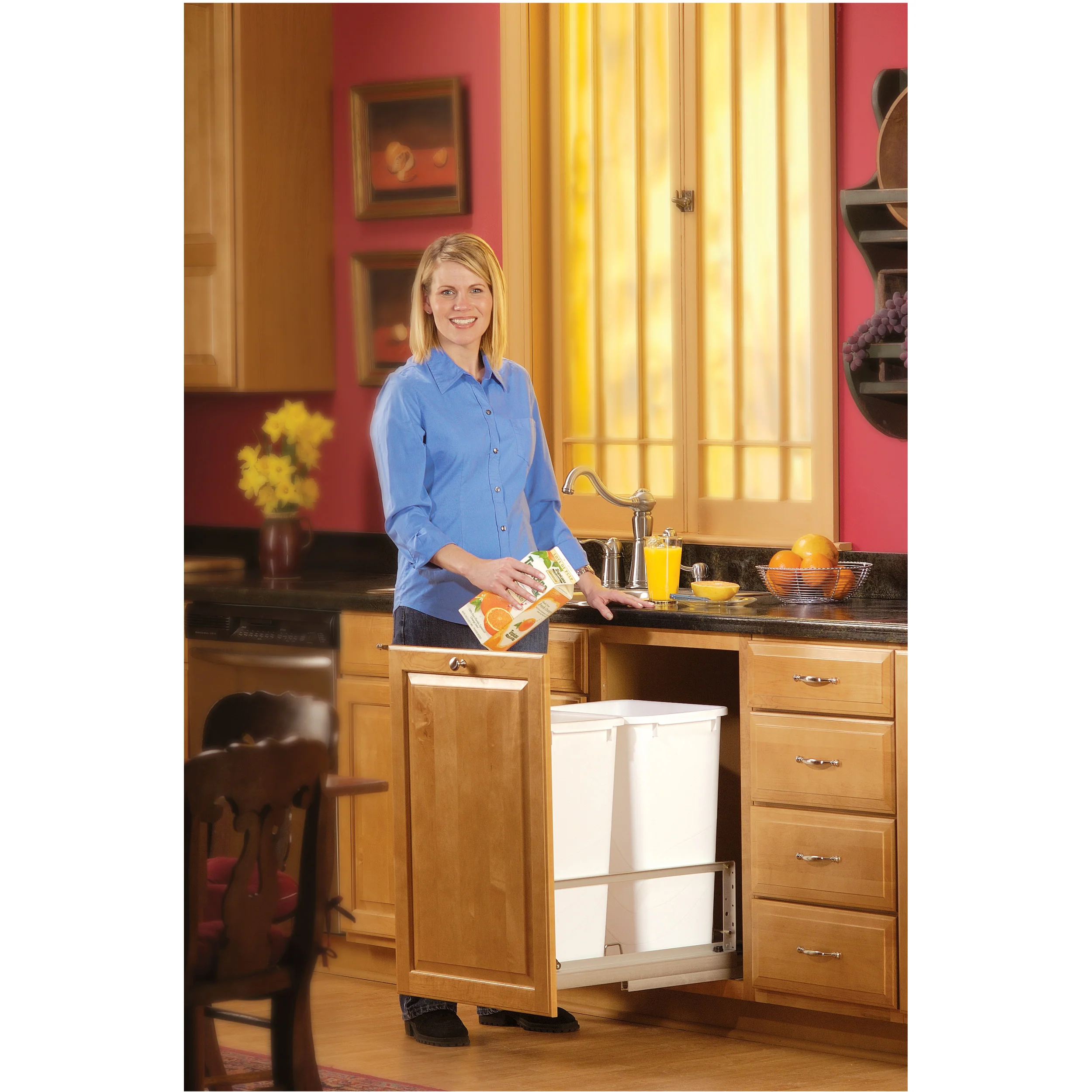 Double 50 Qrt Pull-Out Waste Containers Silver 14.81 in (376 mm) W x 22.13 in (562 mm) D x 22.94 in (583 mm) H - Image 5