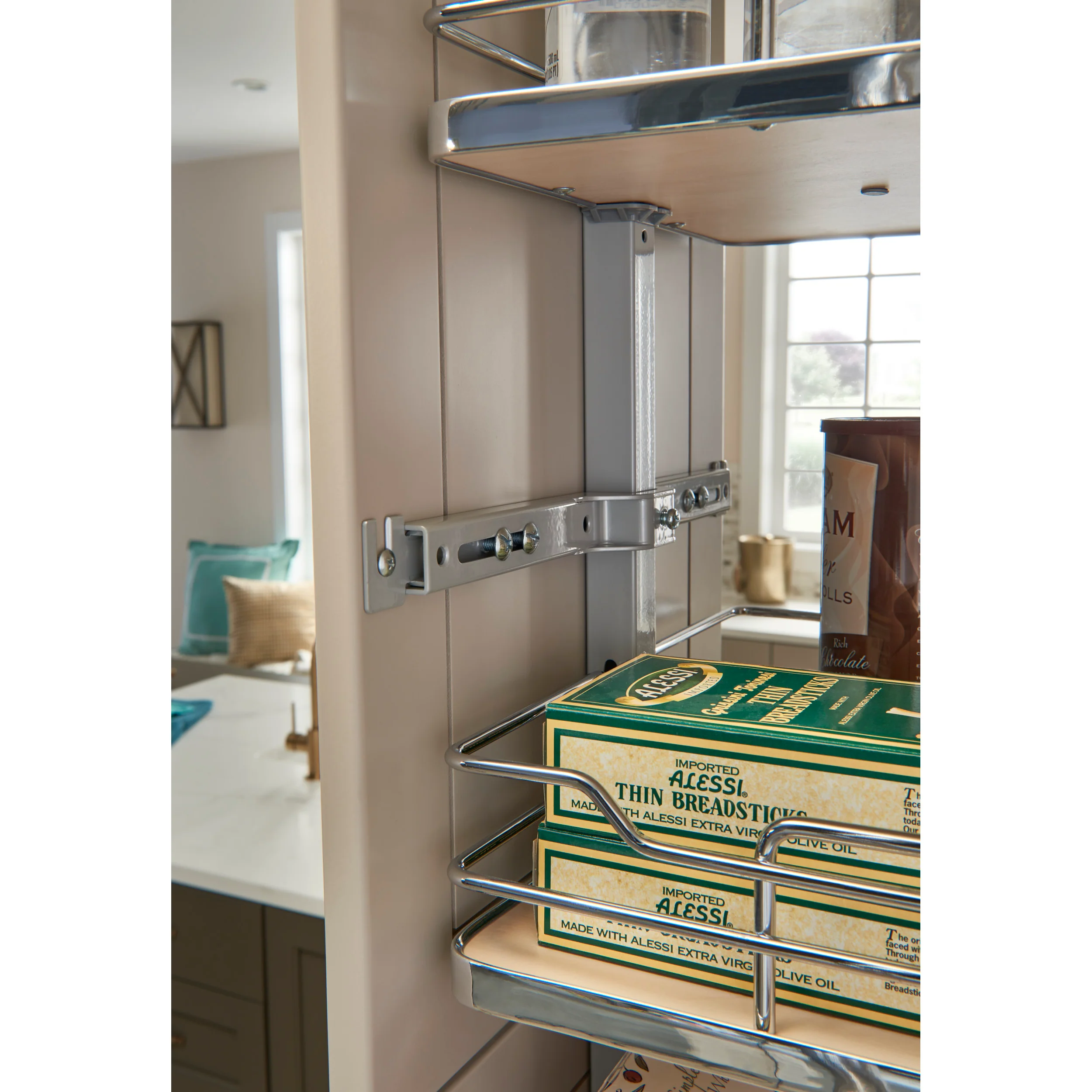 13 in Chrome Solid Bottom Pantry Pullout Soft Close Gray 13.25 in (337 mm) W x 21.68 in (551 mm) D x 58.25 in (1480 mm) H - Image 2
