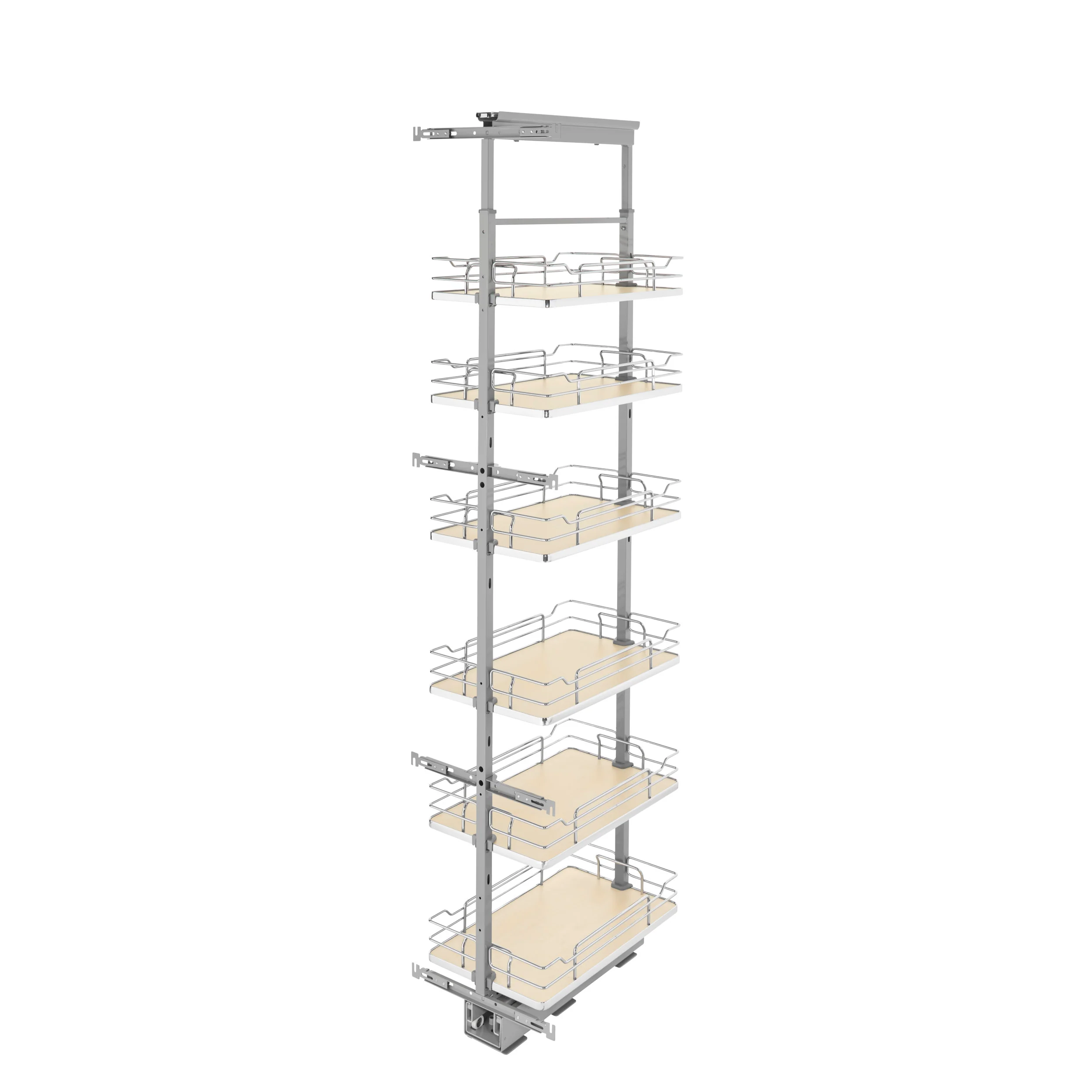 13 in Chrome Solid Bottom Pantry Pullout Soft Close Natural 13.25 in (337 mm) W x 21.69 in (551 mm) D x 73.63 in (1870 mm) H