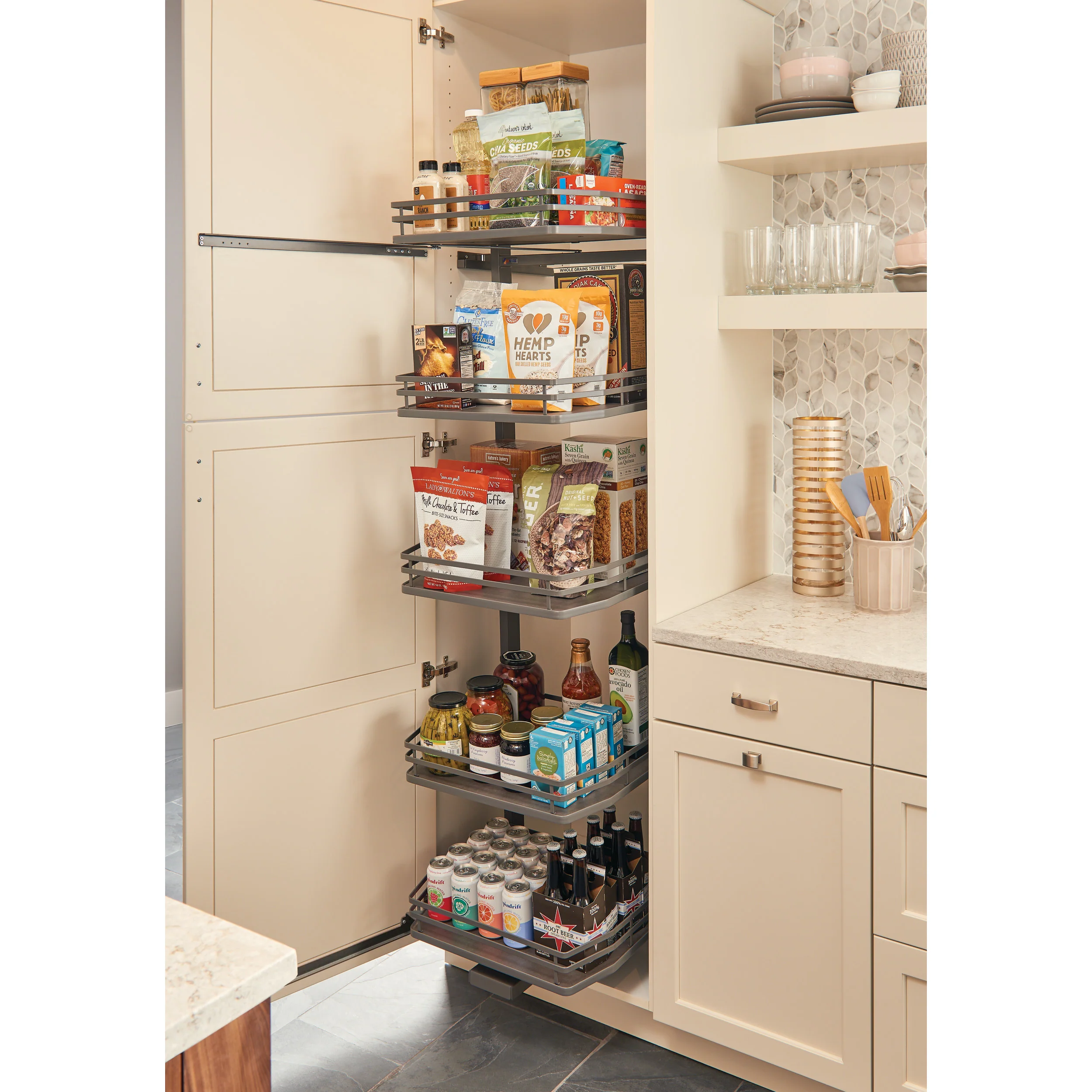 18 in Flat Wire Swing Out Pantry Gray 14.19 in (360 mm) W x 18.5 in (470 mm) D x 74.06 in (1881 mm) H - Image 2