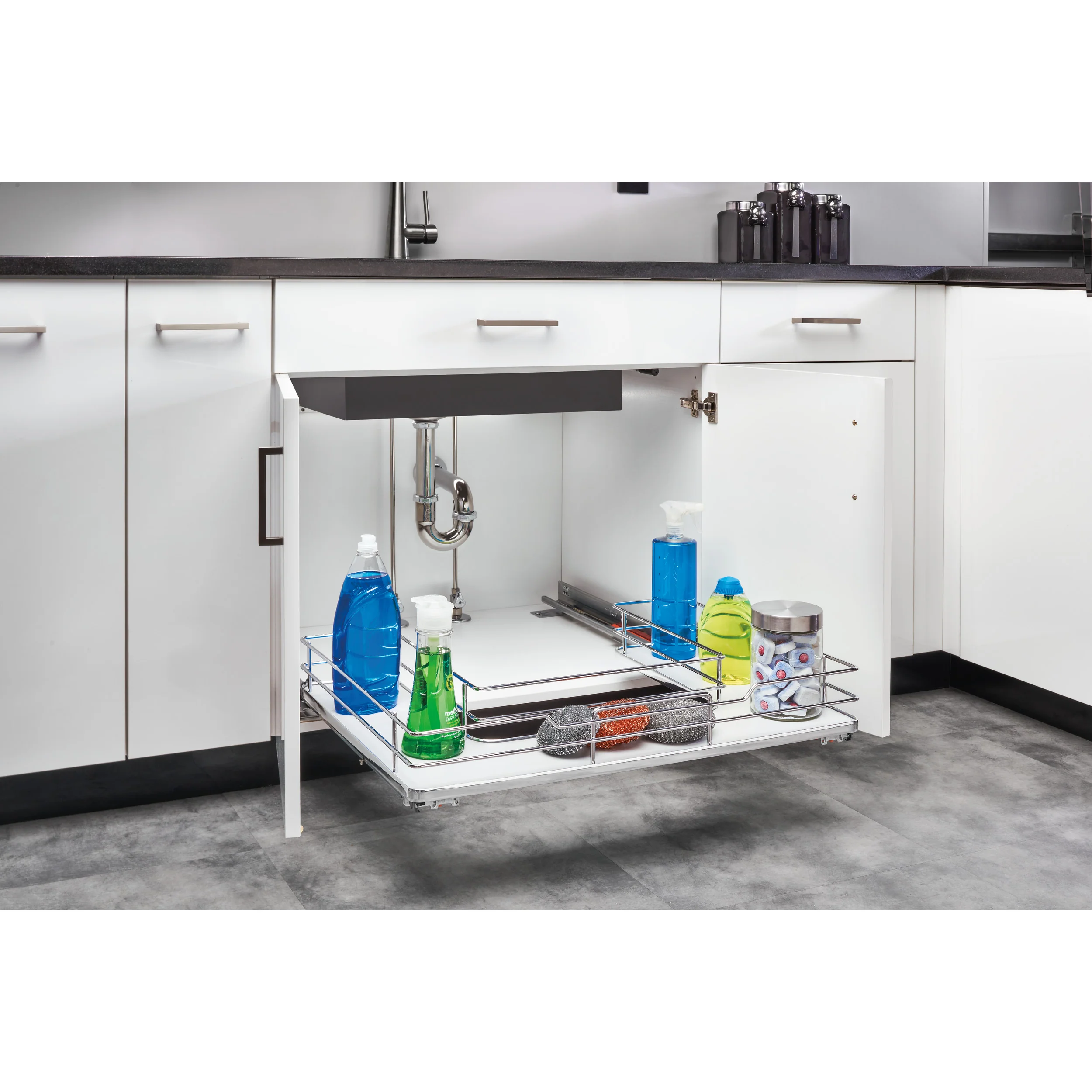 33 in Chrome U-Shaped Solid Bottom Pull Out w/Soft-Close Gray 32.5 in (826 mm) W x 22 in (559 mm) D x 5.25 in (133 mm) H - Image 2