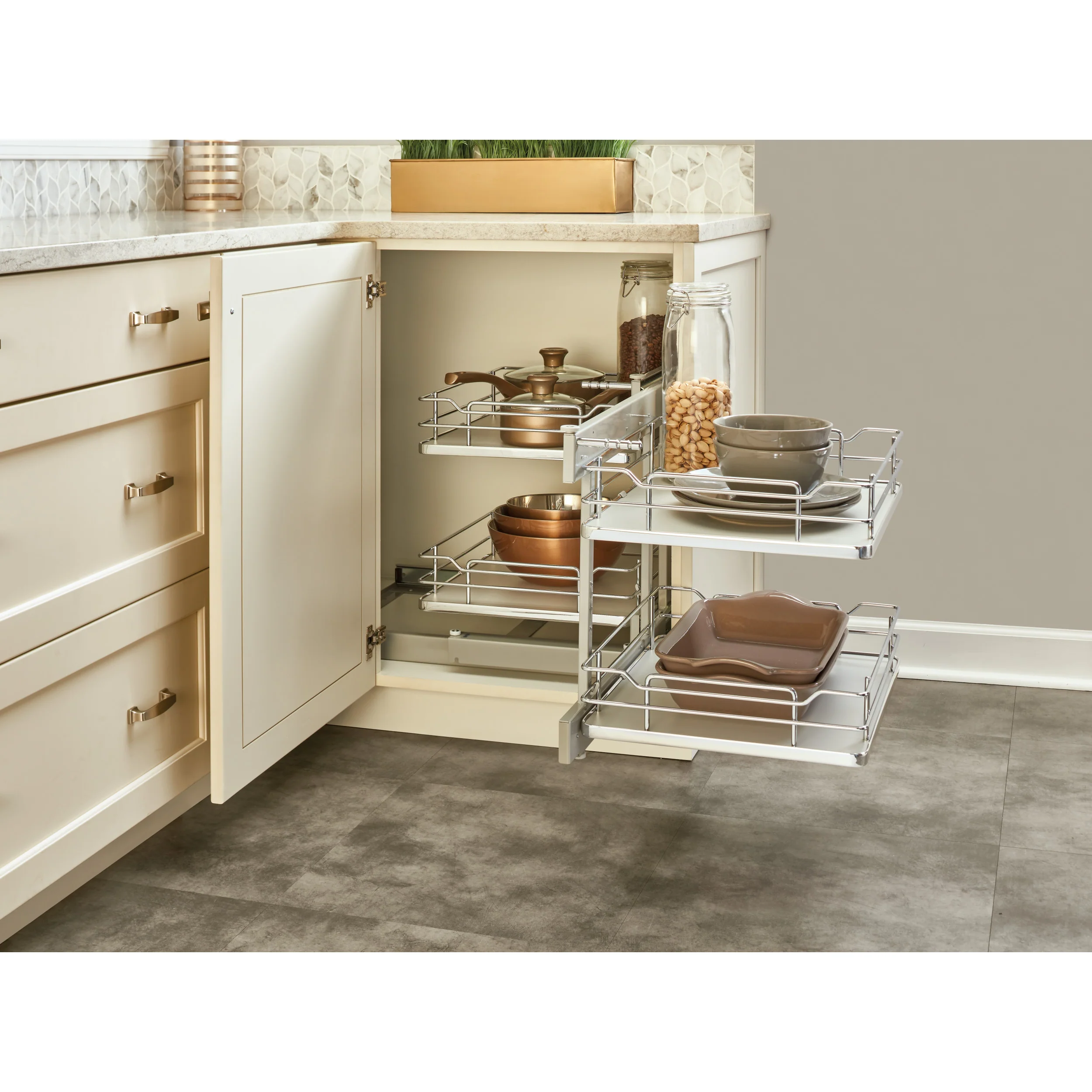 15 in Gray Blind Corner Organizer Soft-Close Gray  26.25 in (667 mm) W x 20.25 in (514 mm) D x 21 in (533 mm) H - Image 10