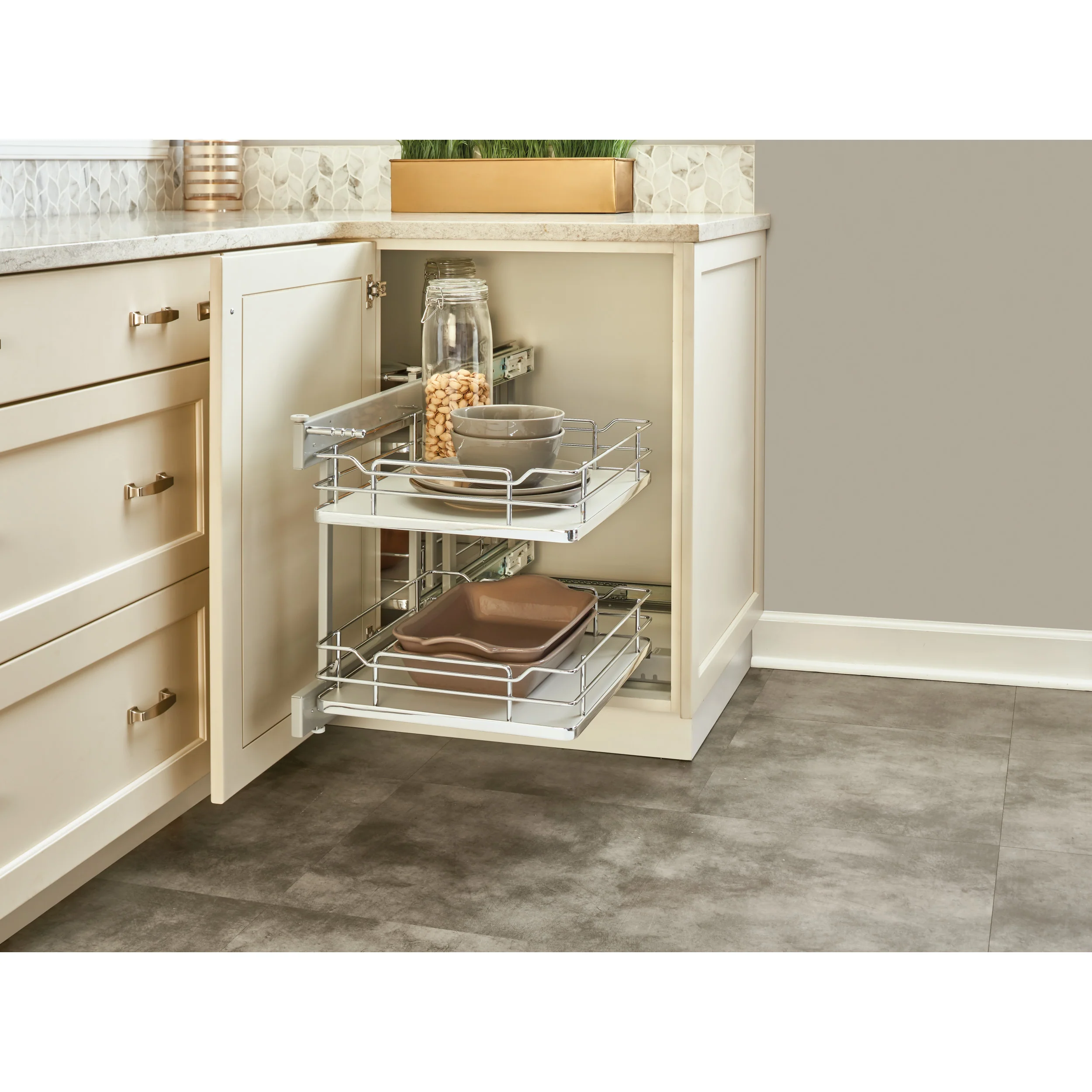 15 in Gray Blind Corner Organizer Soft-Close Gray  26.25 in (667 mm) W x 20.25 in (514 mm) D x 21 in (533 mm) H - Image 13