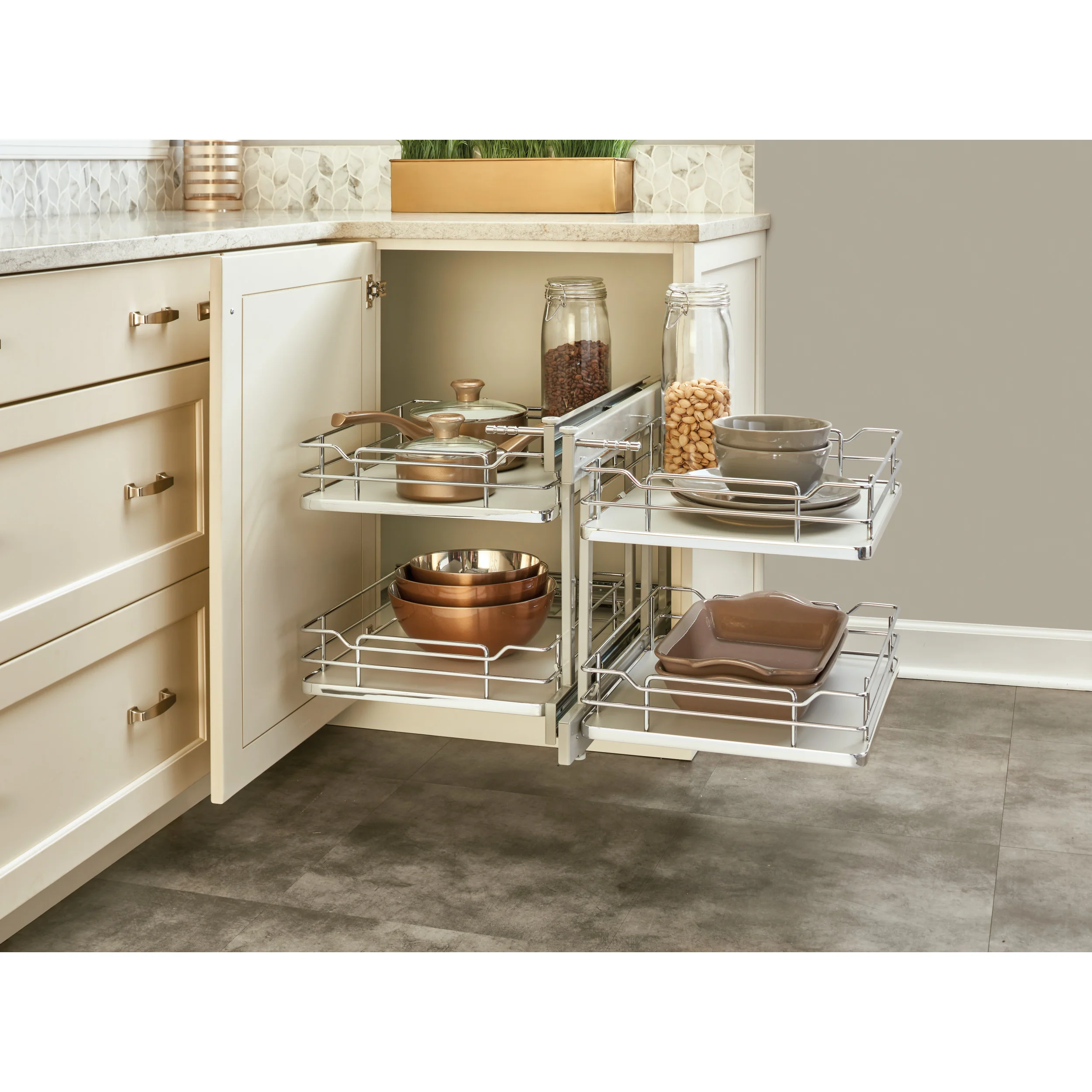 15 in Gray Blind Corner Organizer Soft-Close Gray  26.25 in (667 mm) W x 20.25 in (514 mm) D x 21 in (533 mm) H - Image 5