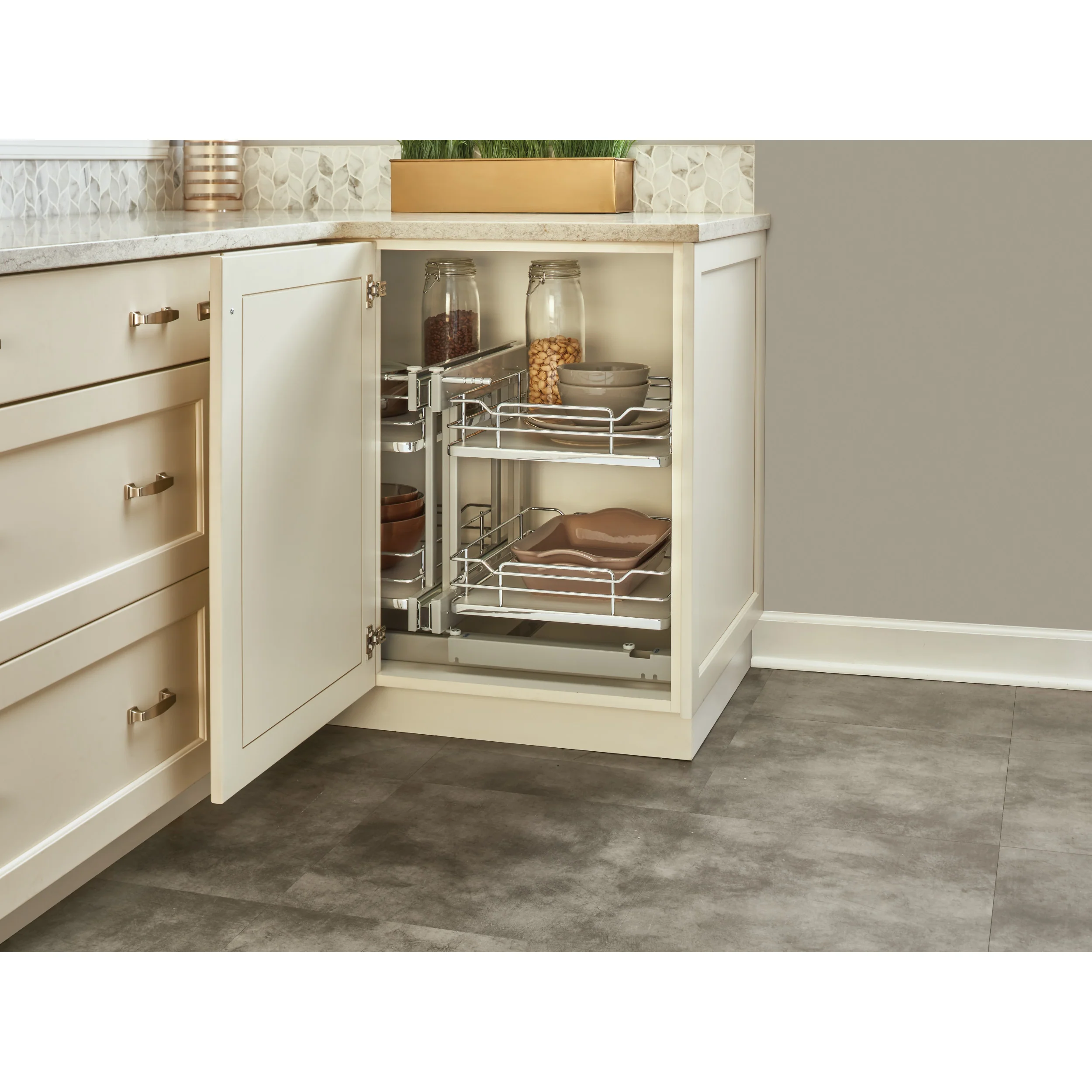 15 in Gray Blind Corner Organizer Soft-Close Gray  26.25 in (667 mm) W x 20.25 in (514 mm) D x 21 in (533 mm) H - Image 6