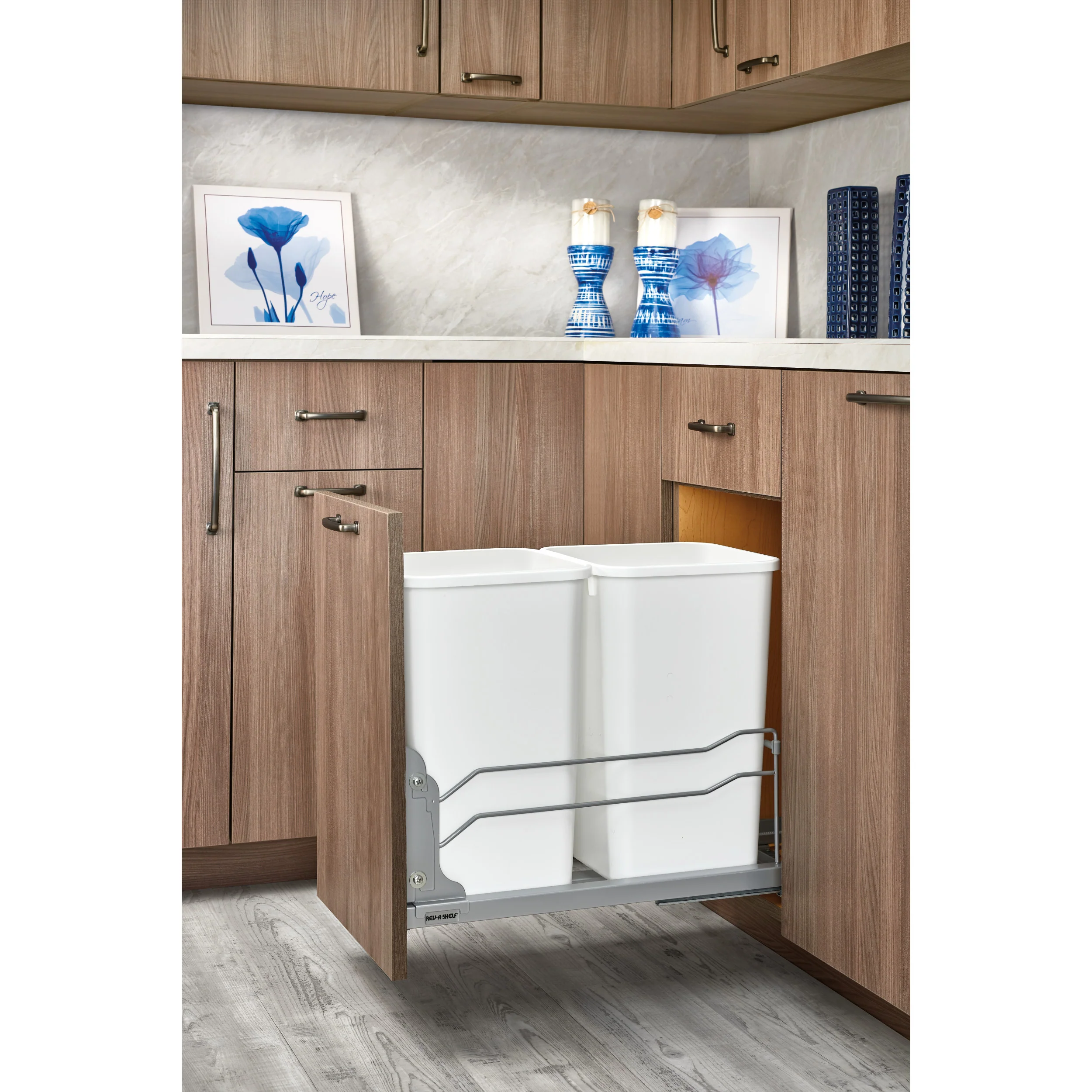 Double 27 Qrt Pull-Out Waste Container Soft-Close White 11.26 in (286 mm) W x 22.09 in (561 mm) D x 18.94 in (481 mm) H - Image 8