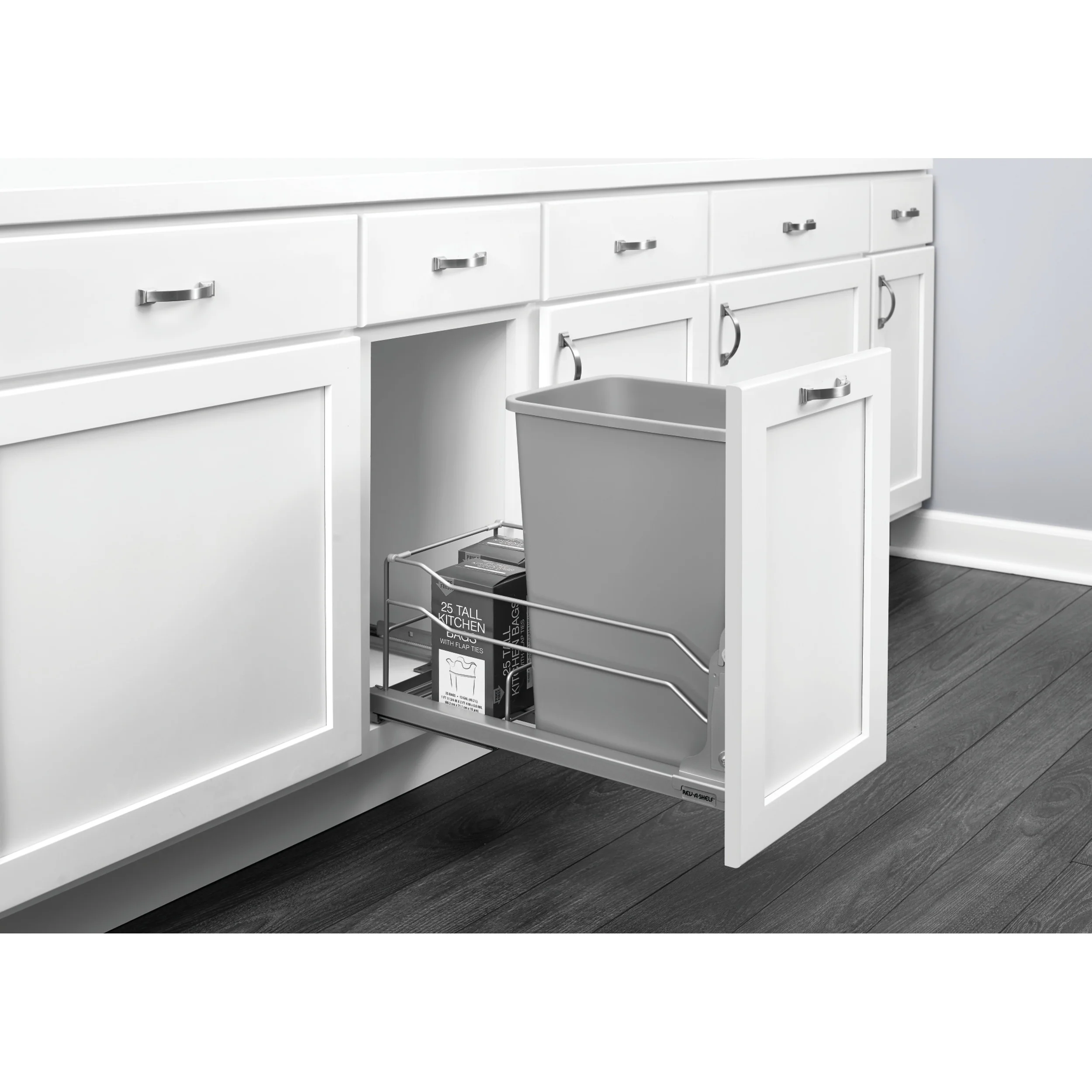 35 Qrt Pull-Out Waste Container Soft-Close Metallic Silver  10.88 in (276 mm) W x 22.25 in (565 mm) D x 18.94 in (481 mm) H - Image 3