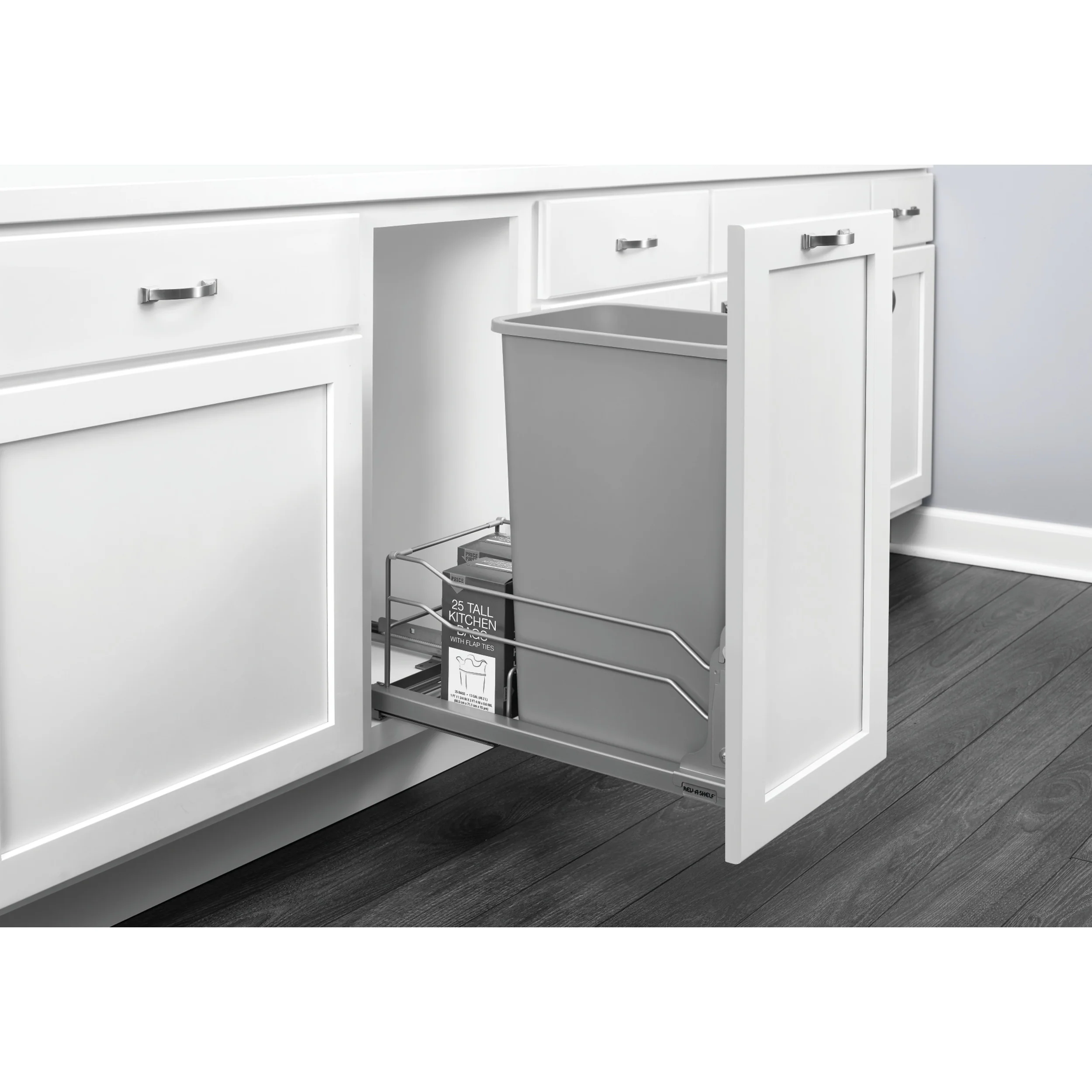 50 Qrt Pull-Out Waste Container Soft-Close Metallic Silver  10.88 in (276 mm) W x 22.25 in (565 mm) D x 22.88 in (581 mm) H - Image 3