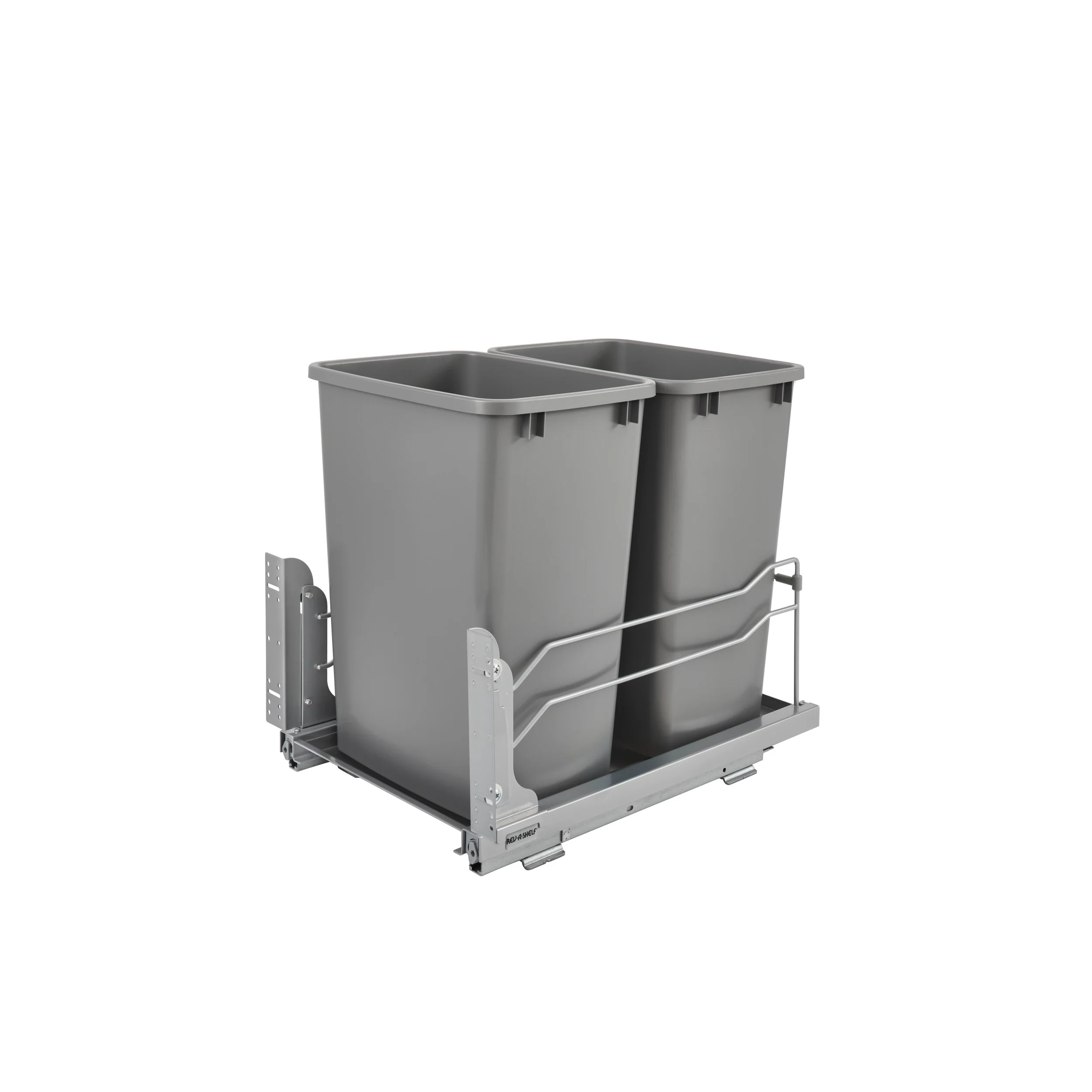 Double 35 Qrt Pull-out Waste Container Soft-Close Metallic Silver  14.38 in (365 mm) W x 22.25 in (565 mm) D x 19 in (483 mm) H