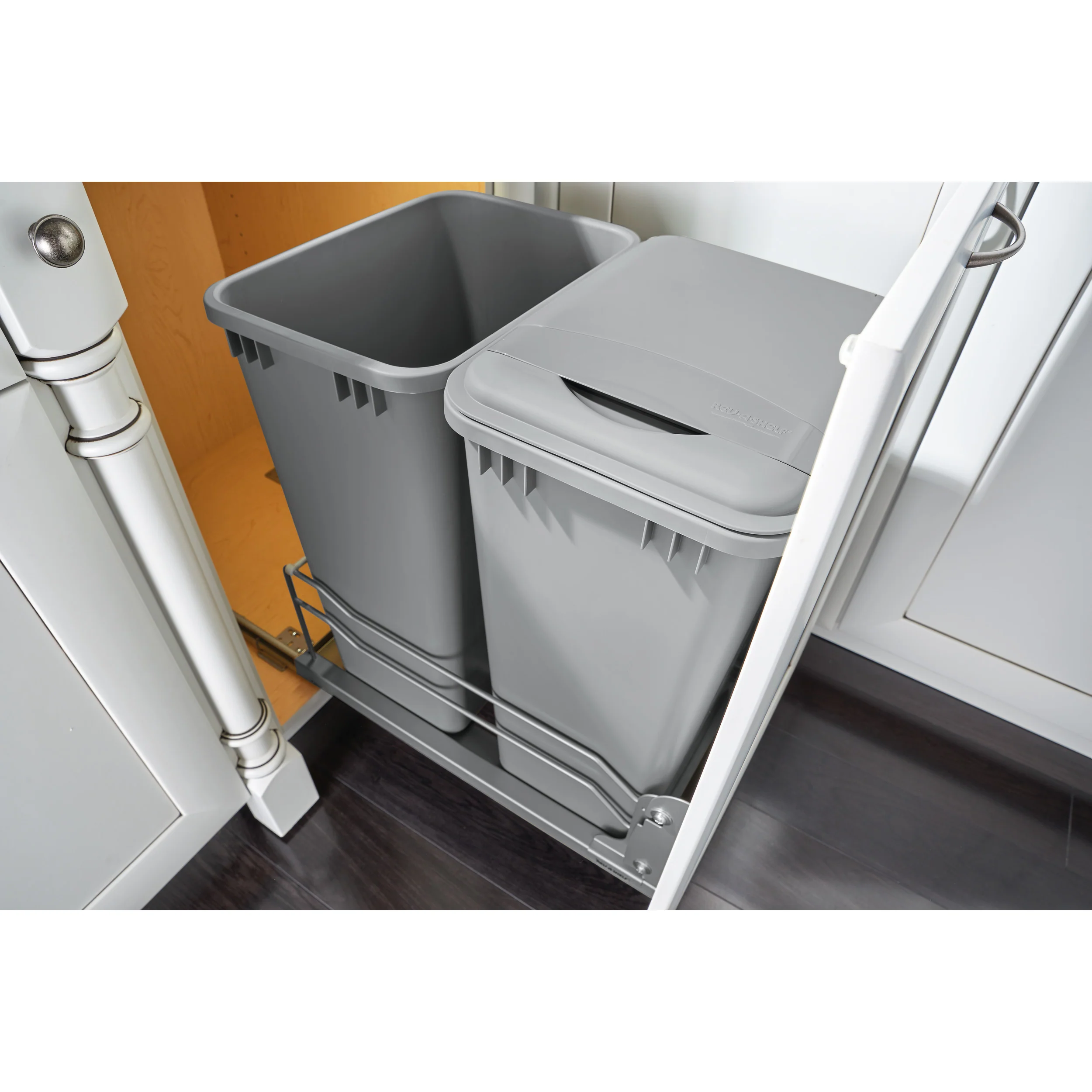 Double 50 Qrt Pull-out Waste Container Soft-Close Metallic Silver 14.75 in (375 mm) W x 22.25 in (565 mm) D x 22.88 in (581 mm) H - Image 5
