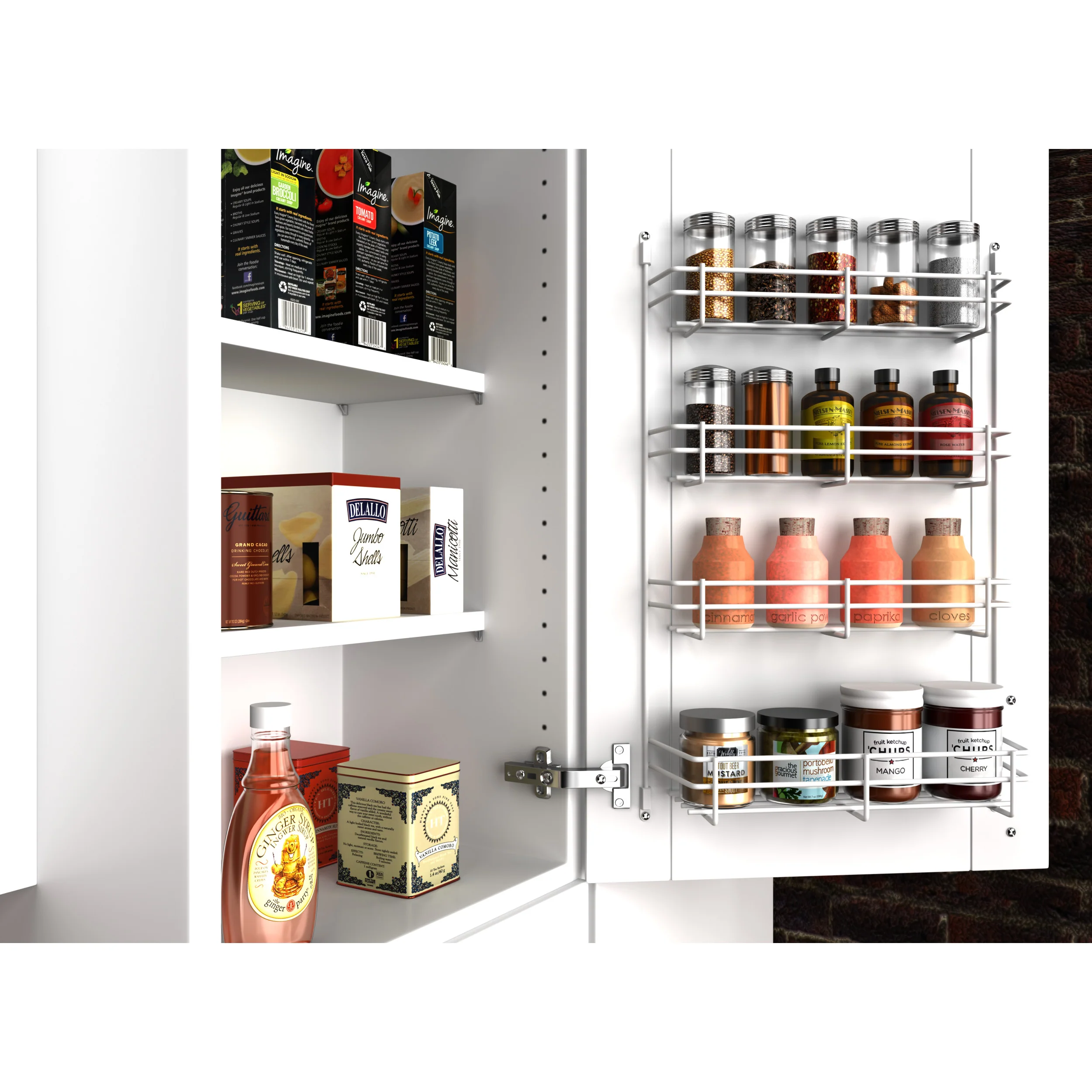 14 in Door Mount Spice Rack White 13.63 in (346 mm) W x 2.38 in (60 mm) D x 21.38 in (543 mm) H - Image 3