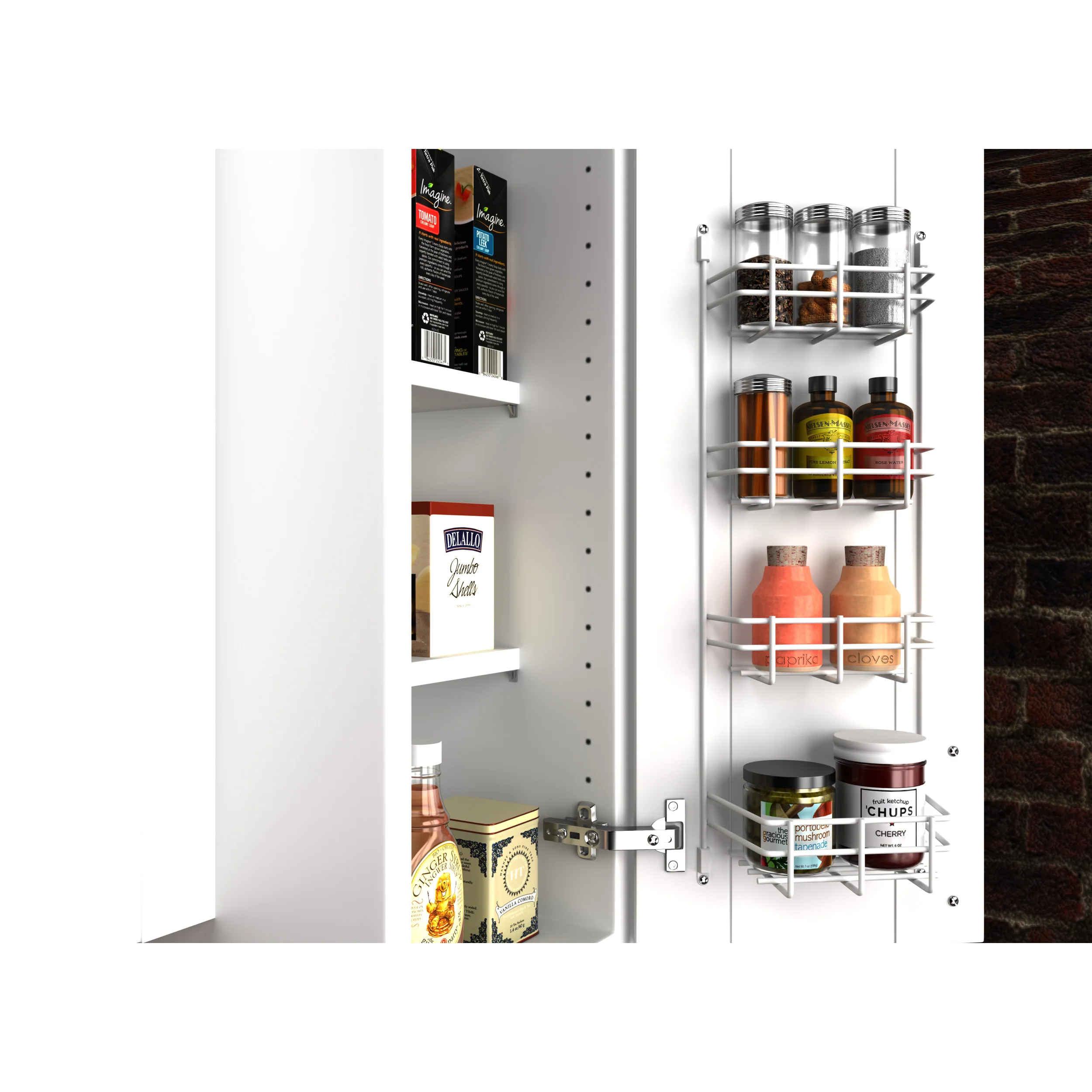 8 in Door Mount Spice Rack White 7.88 in (200 mm) W x 2.38 in (60 mm) D x 21.38 in (543 mm) H
